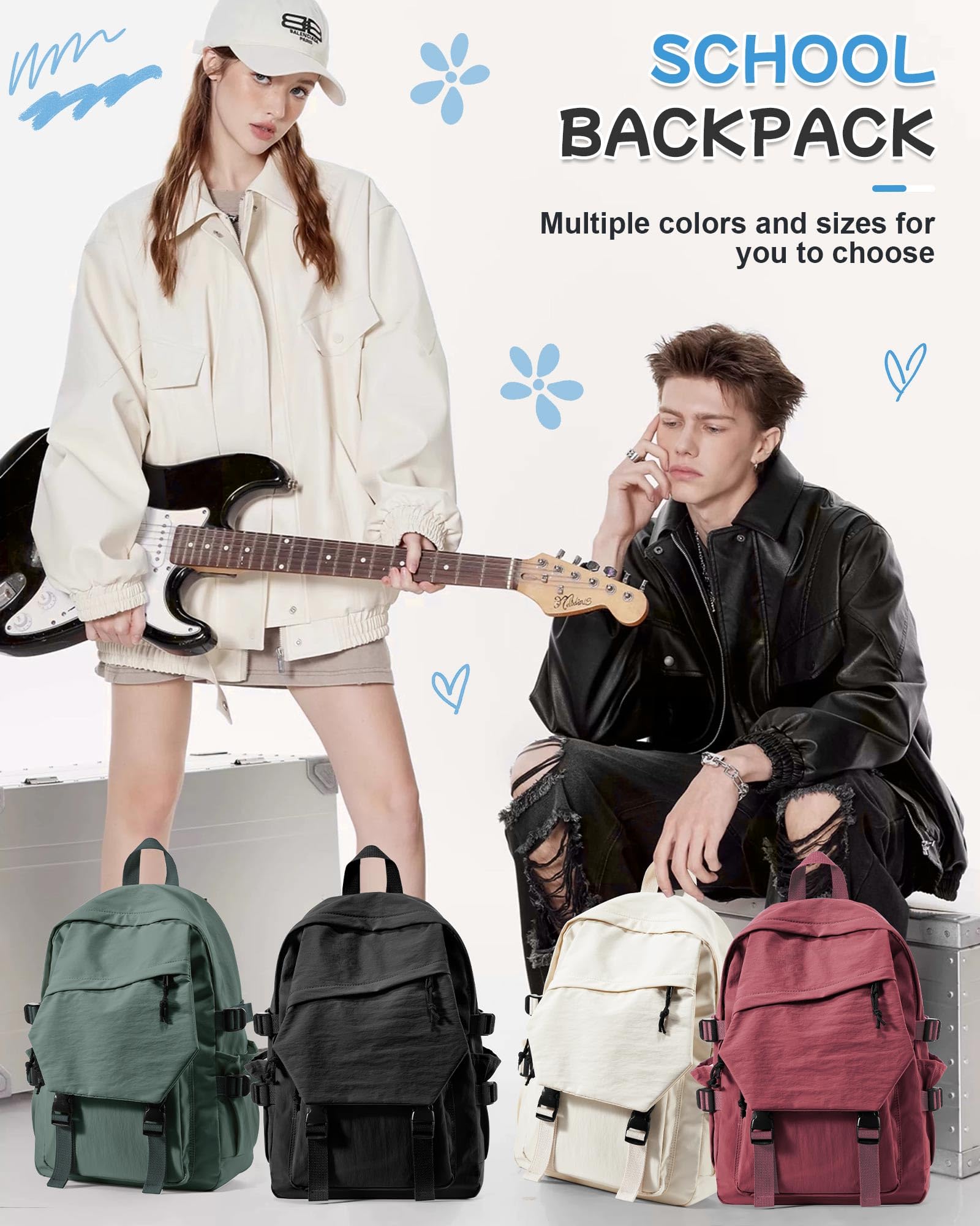 Blue Waterproof School Backpack for Girls & Boys - Lightweight Bookbag for Women, Men & College Students - Travel Rucksack & Casual Daypack with Laptop Compartment - Perfect for School, Work & Outdoor Adventures