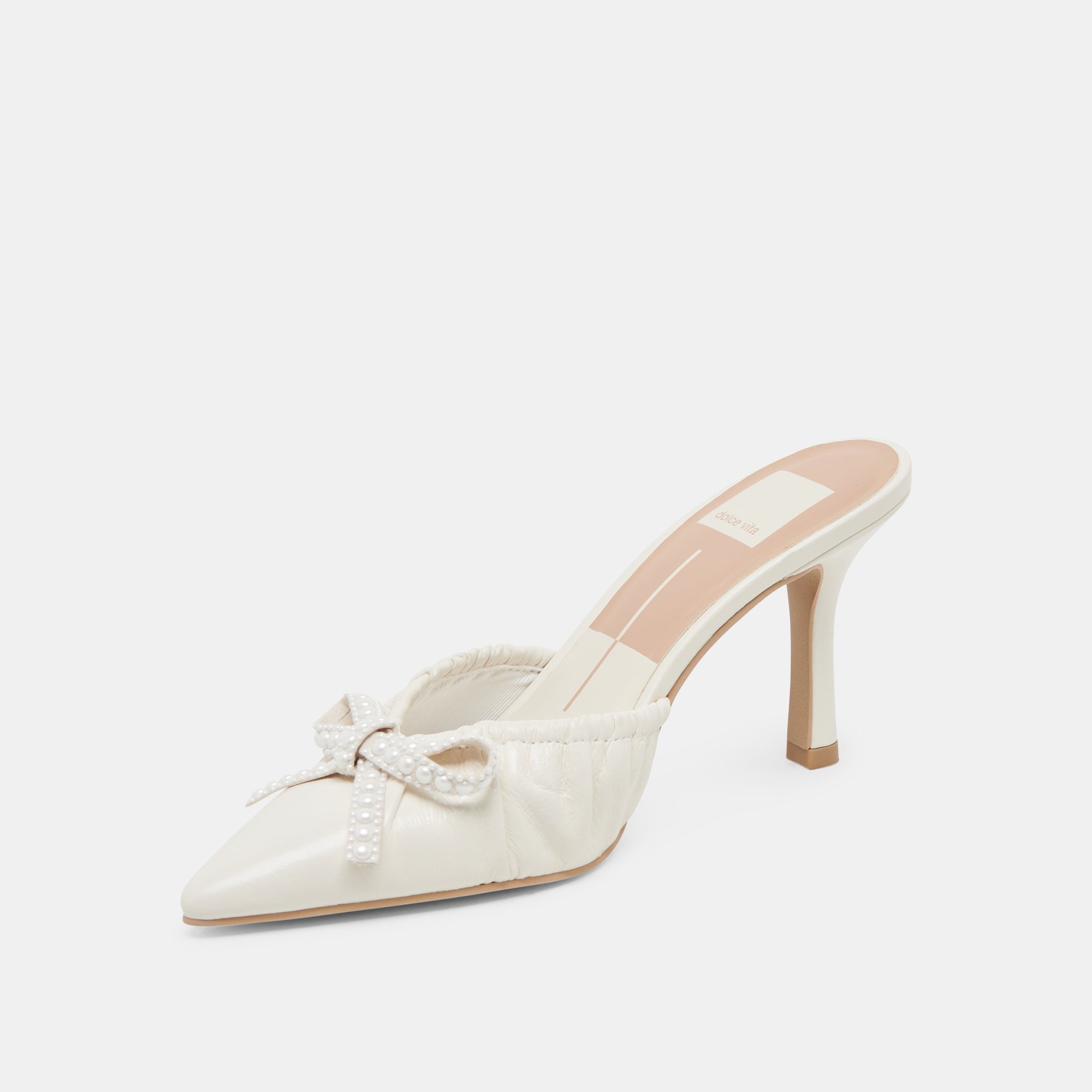 KAIRI Women's White Crinkle Patent Leather Pearl Heels - Elegant High Heel Pumps for Parties, Weddings & Evening Events