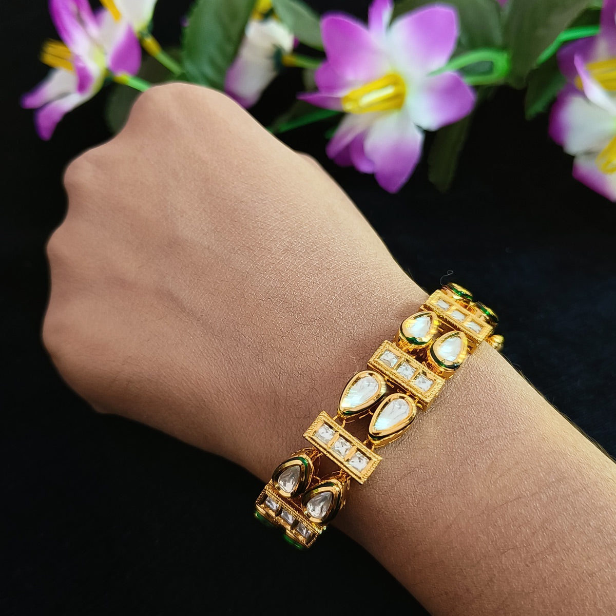 Luxury Gold Plated Royal Kundan Openable Bracelet for Women - Elegant Indian Jewelry for Weddings, Parties & Special Occasions (Design 119)