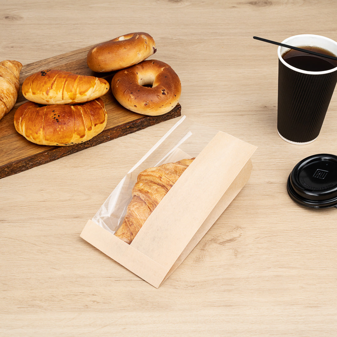 Eco-Friendly Kraft Paper Bread Bags with Side Window - 4.75
