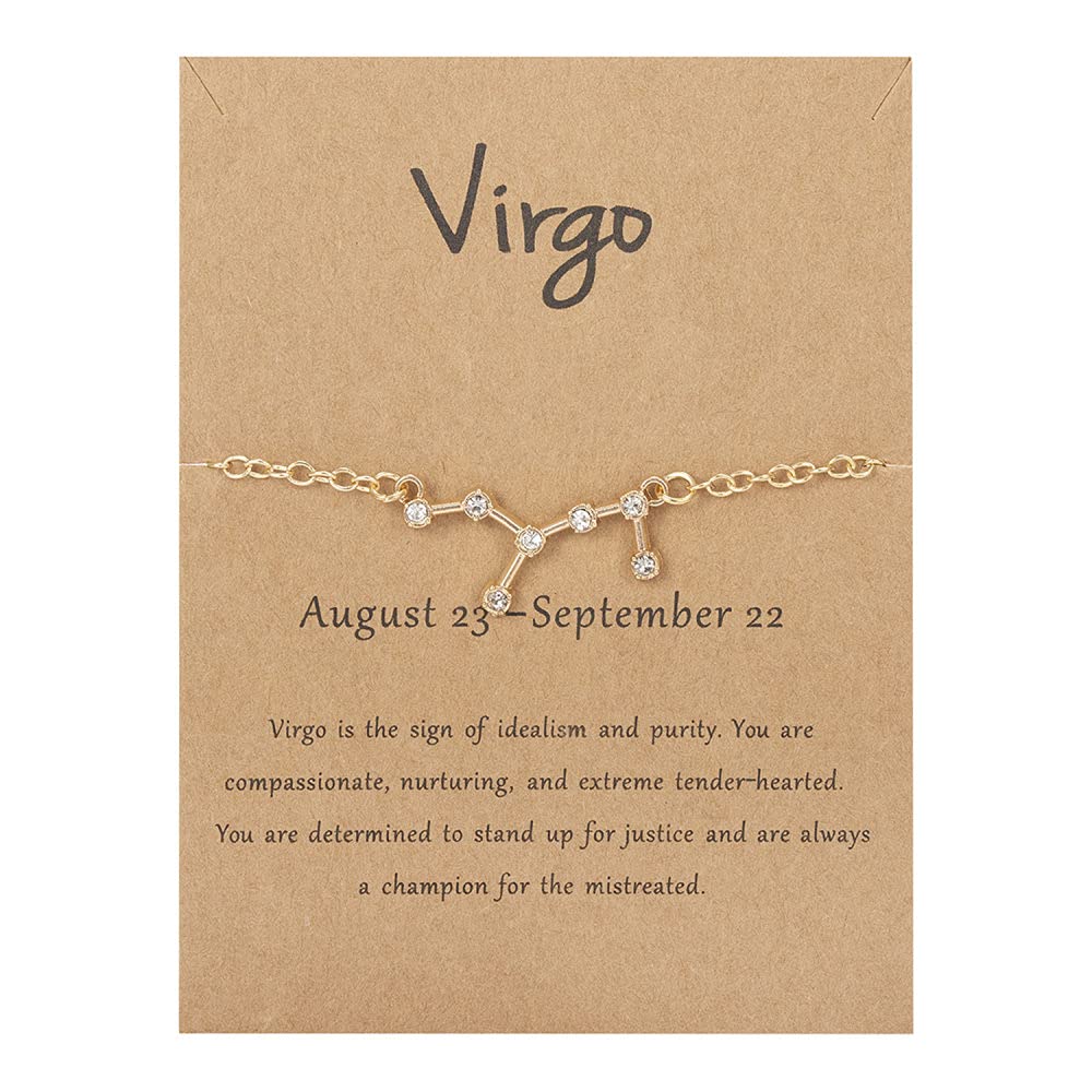 Virgo Zodiac Bracelet for Women - 12 Constellation Charm Bracelet with Rhinestones & Gold Chain - Perfect Birthday Gift for Libra, Aries & All Zodiac Signs | Ideal for Daily Wear, Special Occasions & Astrology Lovers