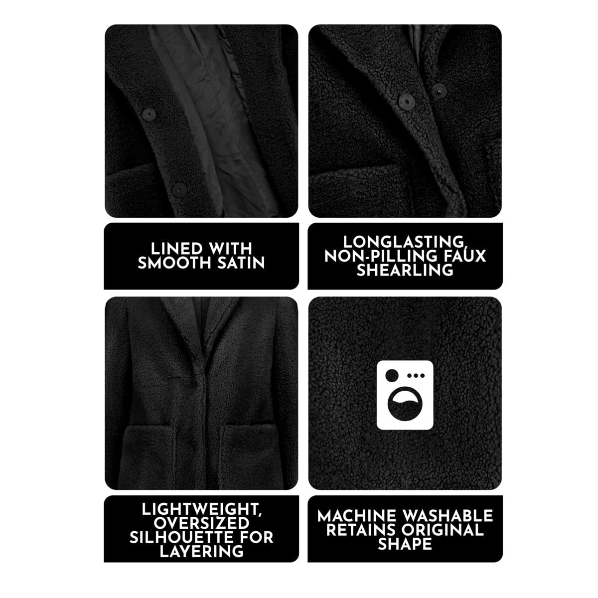 French Connection Women's Faux Shearling Teddy Lapel Midi Coat - Warm Winter Jacket for Casual Outings & Date Nights