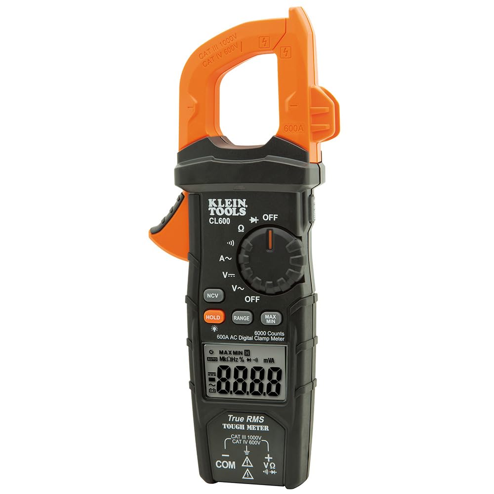 Klein Tools CL600 Digital Clamp Meter - Auto Range TRMS Multimeter for AC/DC Voltage, Current, Resistance & NCVT Testing - 1000V CAT III Safety Rated - Perfect for Electricians, HVAC & Home Electrical Repairs