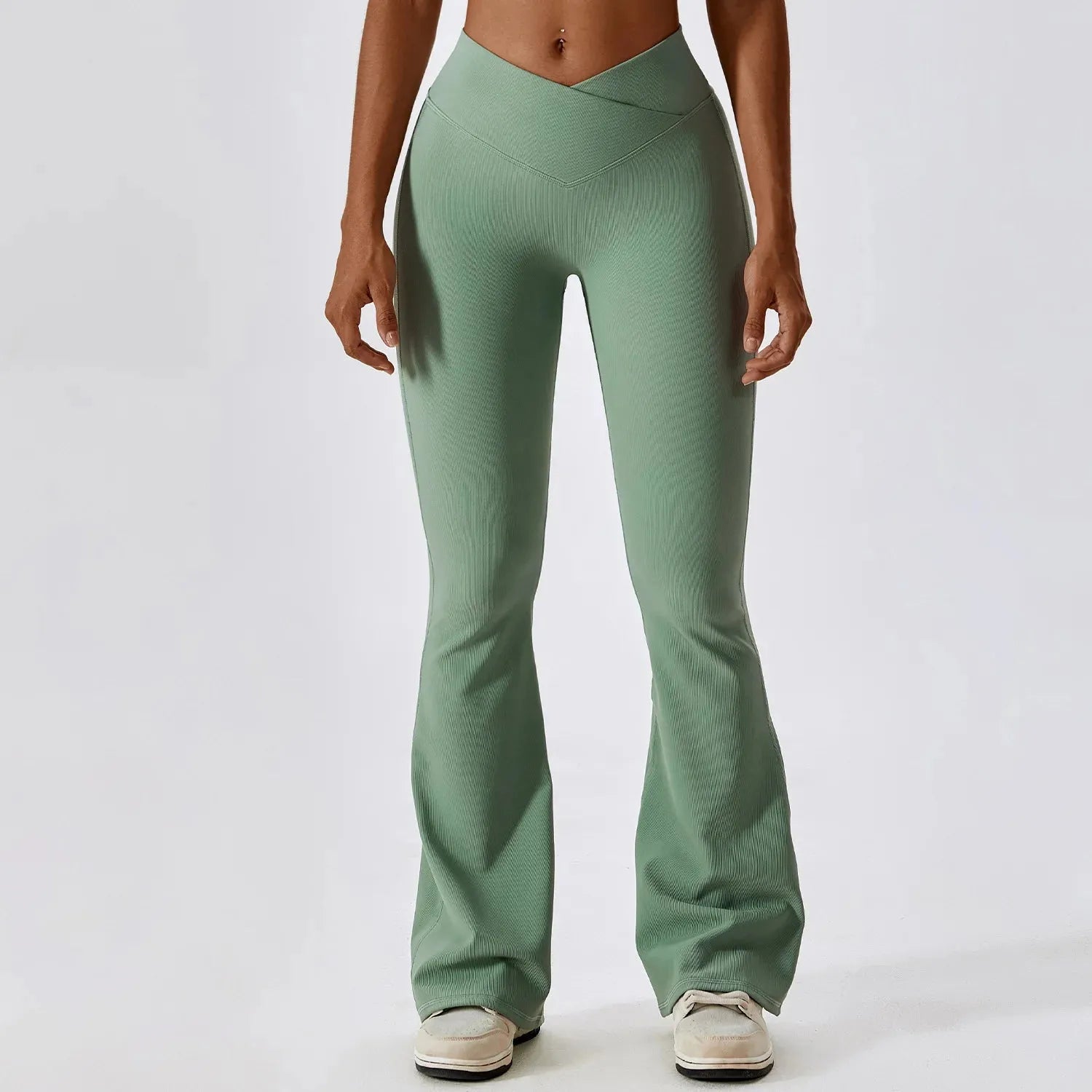 Women's High Waist Yoga Pants - Cross Waist Cotton Leggings for Fitness, Training & Gym - Elastic Wide Leg Flare Tights - Perfect for Yoga, Pilates, Running & Lounge Wear