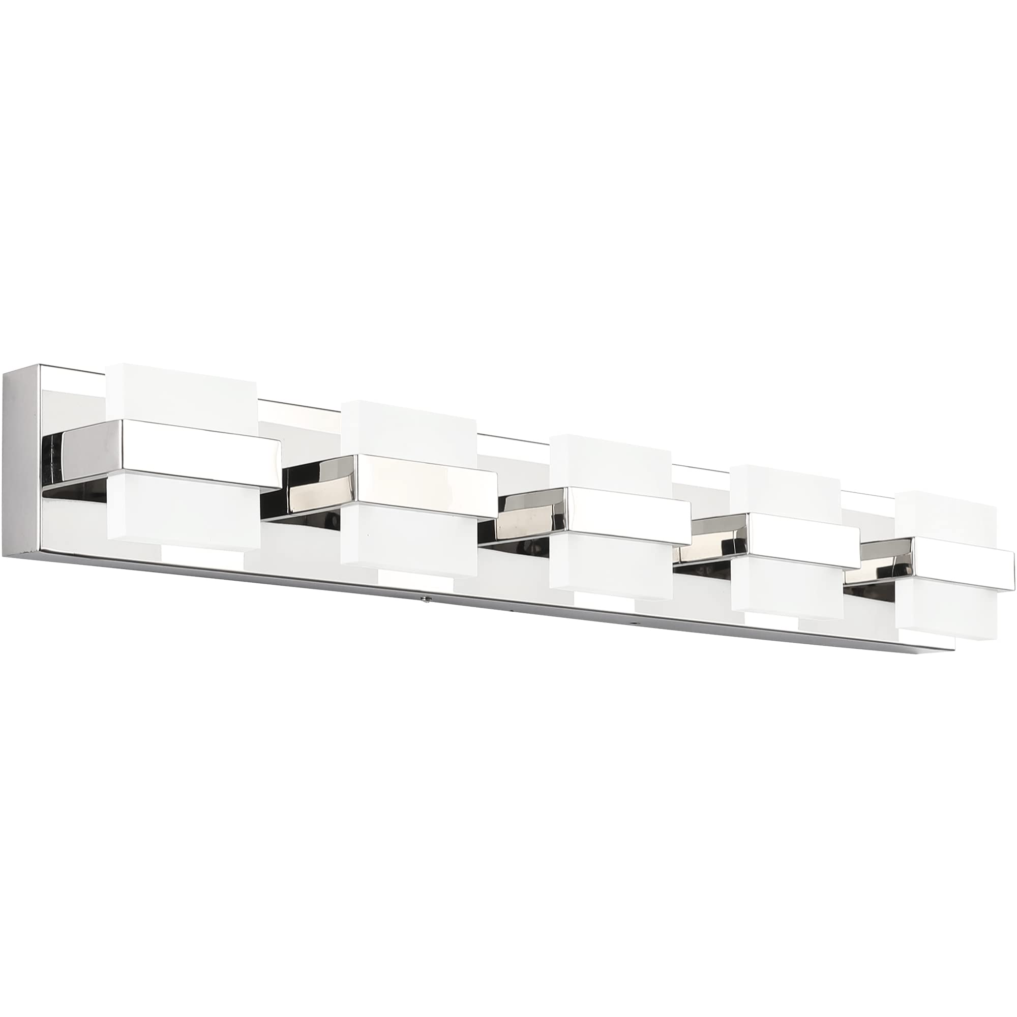 SOLFART 5-Light Chrome Modern LED Bathroom Vanity Light Fixture - 34 Inch Dimmable White Light for Mirror - Perfect for Bathroom, Powder Room & Dressing Area Makeup Lighting