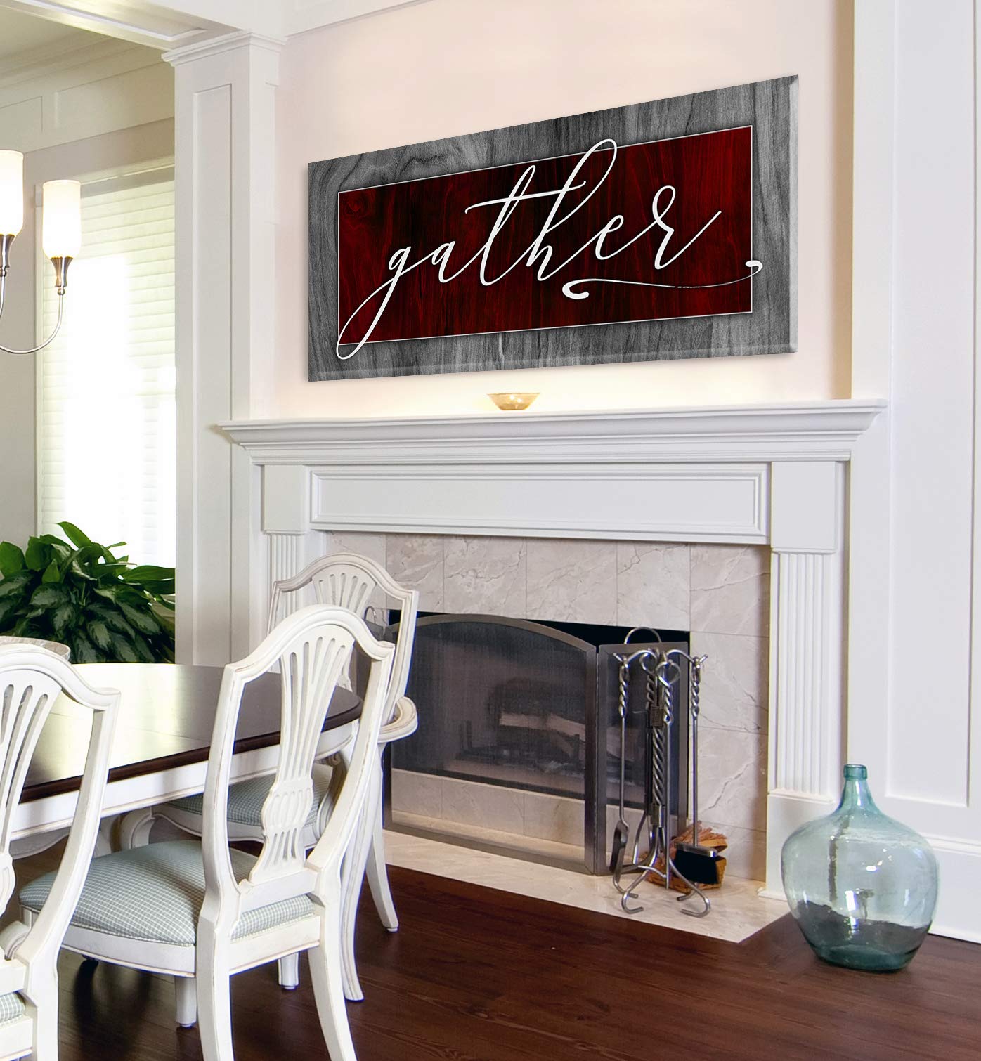 Farmhouse Style 'Gather' Pantry Sign - 60x27 Inch Rustic Wall Decor for Kitchen, Dining Room & Living Room | Perfect for Home Decor, Housewarming Gifts & Farmhouse Aesthetic (Red)