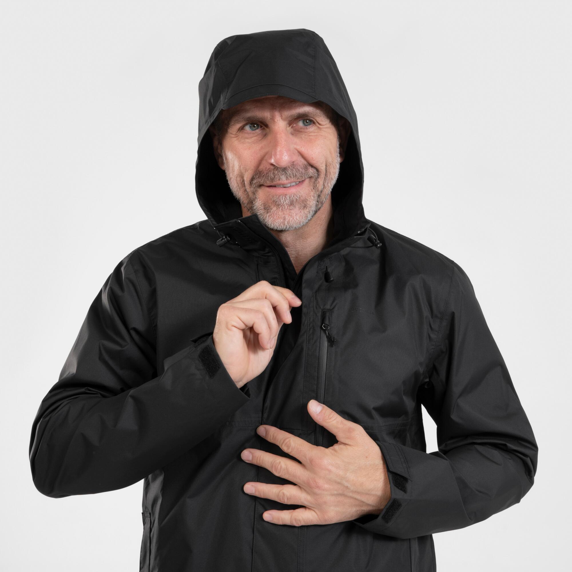 Quechua Men's NH500 Waterproof Rain Jacket - Lightweight Windproof Hiking Jacket for Outdoor Adventures & Travel