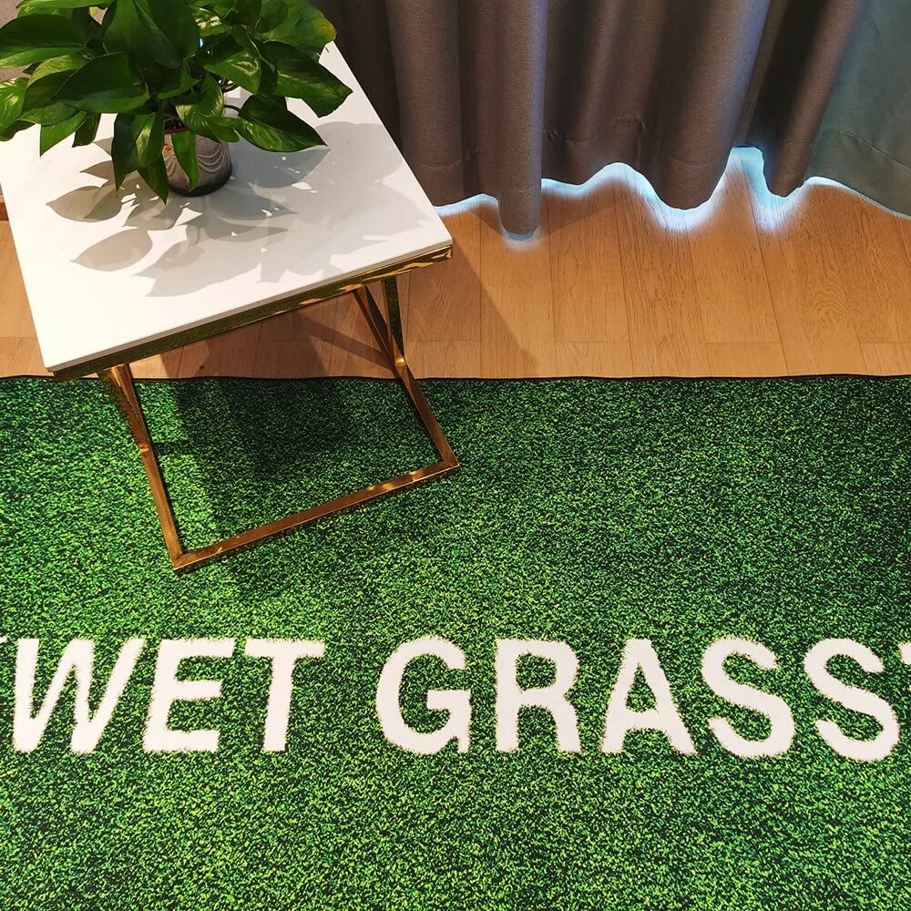 FLYLH Soft Plush Grass Rug - 23.62x35.43 Inch Green Artificial Turf Carpet for Living Room, Bedroom, Nursery Decor - Non-Slip Floor Mat for Indoor Sofa, Bay Window, Play Area & Home Decoration