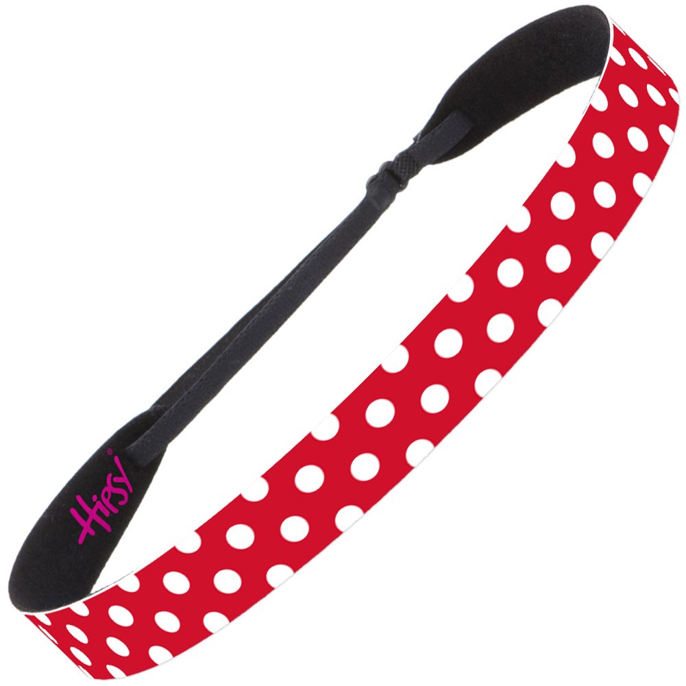 Hipsy Adjustable Non-Slip Wide Fashion Printed Sports Headbands 3-Pack (Polka Dot Navy/Red/Black) - Sweat-Wicking Workout Headbands for Running, Yoga & Gym - Perfect for Women & Girls