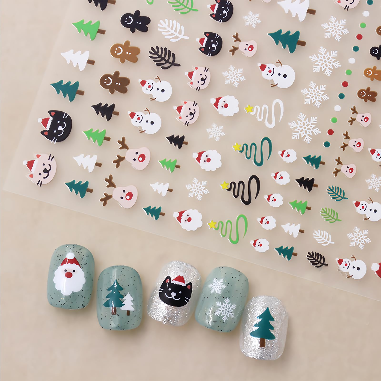 Christmas Nail Art Stickers - Cute Cartoon Snowman, Snowflake & Christmas Tree Nail Decals - DIY Holiday Nail Art Supplies & Decorations (4 Sheets) - Perfect for Christmas Parties, Gifts & Festive Nail Designs