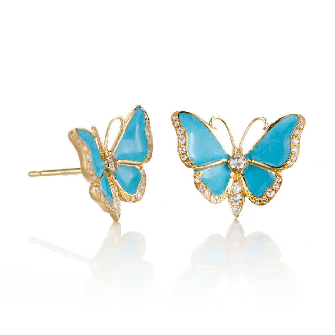 Diamond & Blue Enamel Butterfly Earrings for Women - Elegant Dangle Drop Ear Jewelry for Party, Wedding & Special Occasions