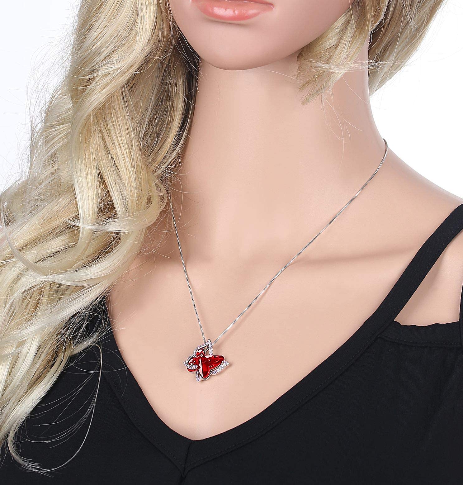Birthstone Crystal Butterfly Necklace - Silver Tone with 18