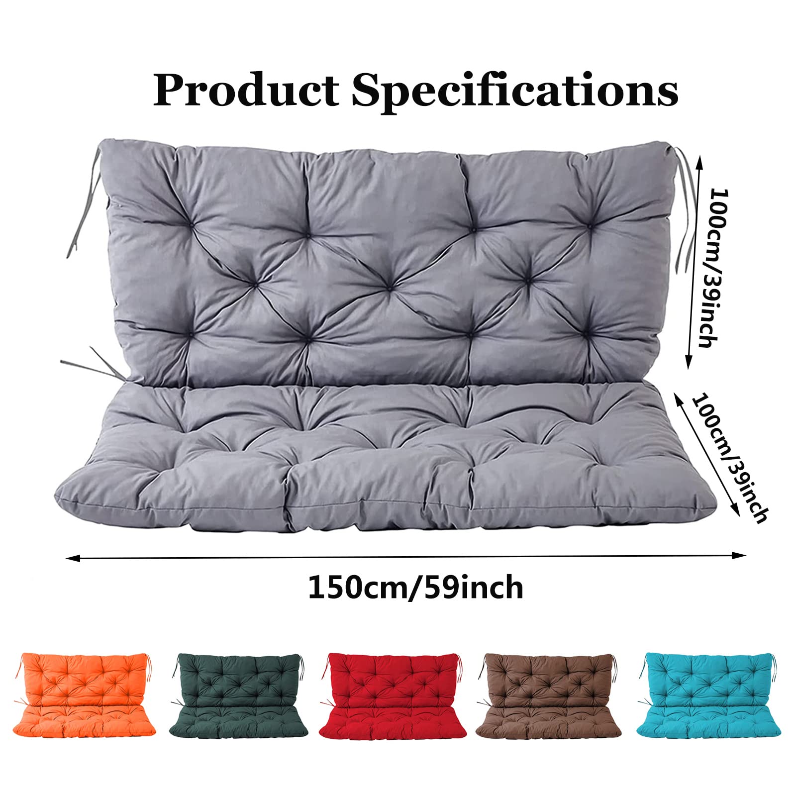 Premium Swing Chair Cushion Seat Pads - Soft Bench Cushions with Backrest & Ties - 150x100cm Indoor/Outdoor Loveseat Cushion for Patio, Garden, Porch & Lounge Chairs - Water-Resistant & Durable Comfort