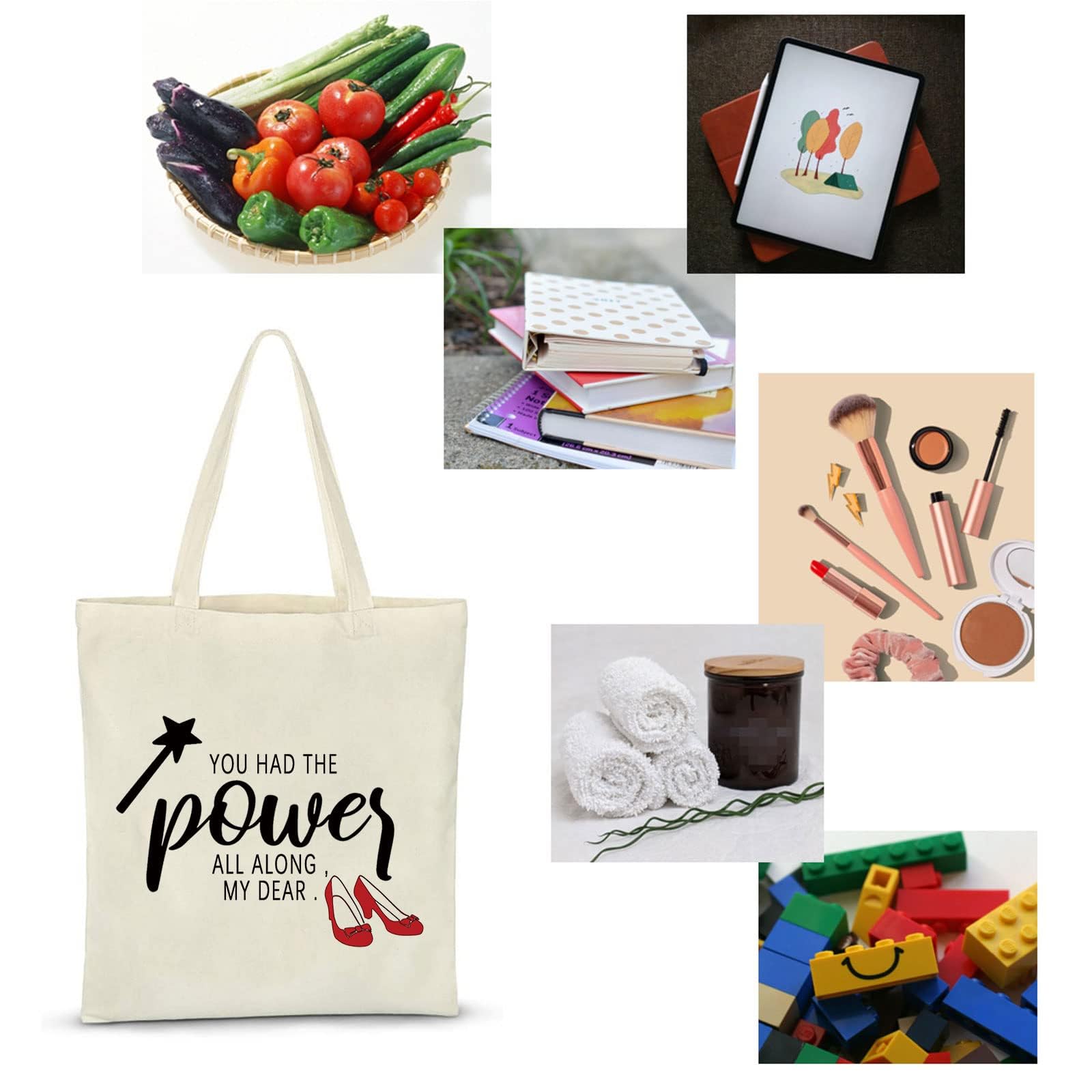 Inspirational Canvas Tote Bag - 'You Had The Power All Along My Dear' TV Show Inspired Gift | Motivational Makeup Bag for Women | Perfect for Work, Gym & Daily Use