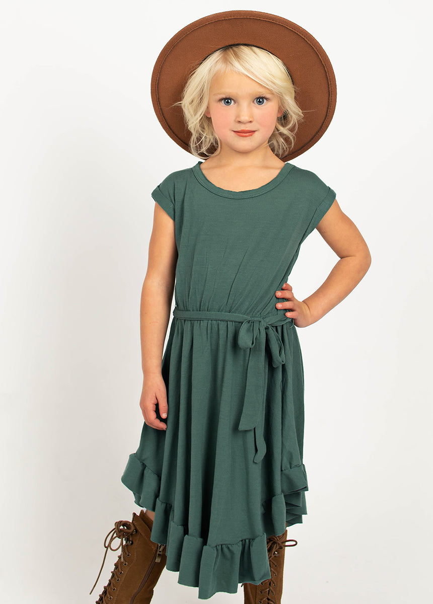 Amoura Deep Teal Dress for Women - Elegant Flowy Midi Dress with V-Neck & Ruffle Sleeves - Perfect for Weddings, Parties & Date Nights