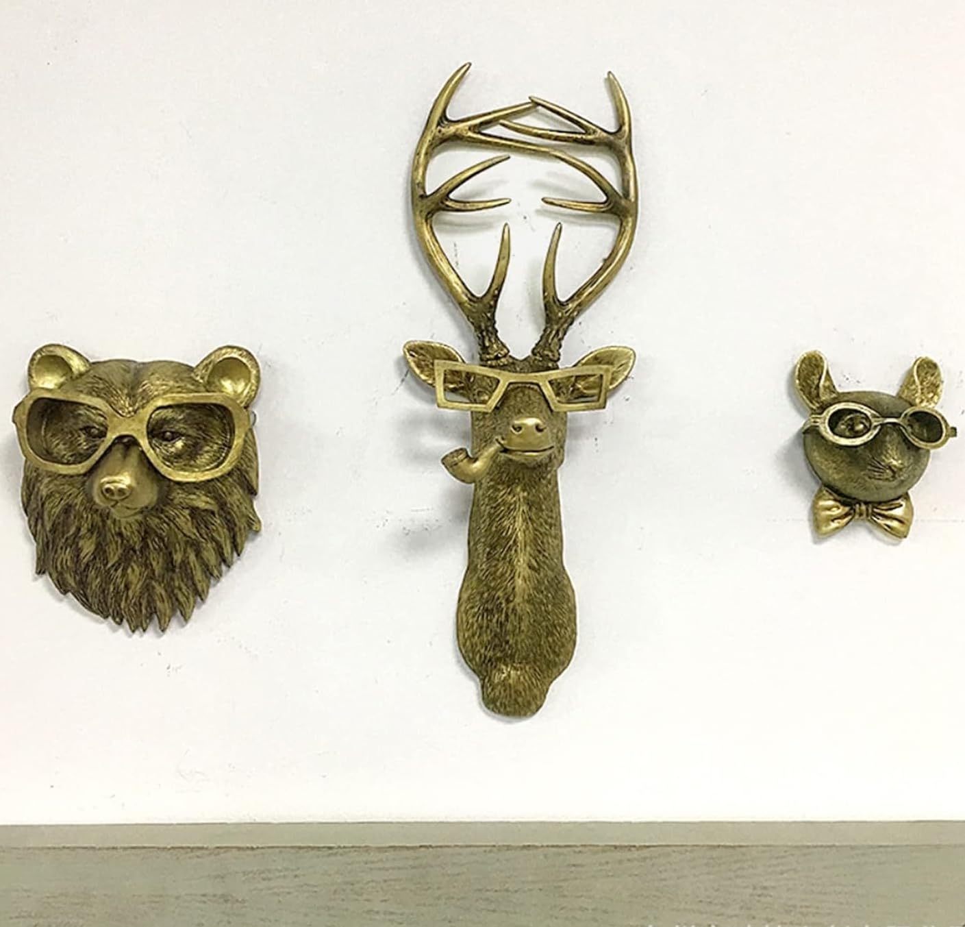 HEITIGN Waterproof Bronzed Resin Animal Wall Hanging Sculpture - 5PCS Set for Sun Protection, Home Decor, Garden & Outdoor Decorations - Perfect Gift for Housewarming & Interior Design