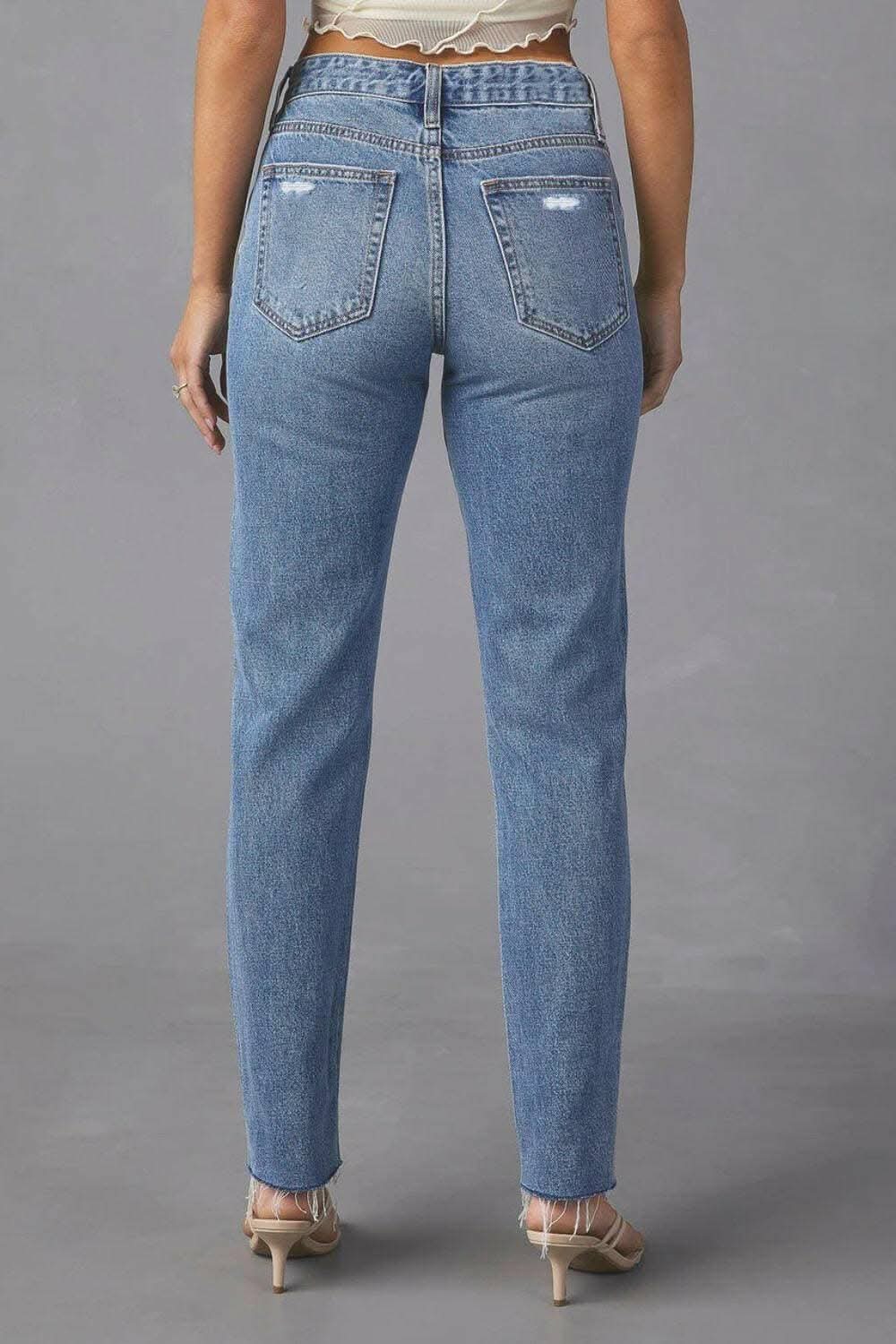 Stylish Distressed Straight Leg Jeans for Women - Trendy Ripped Denim Pants for Casual Outfits & Streetwear Fashion