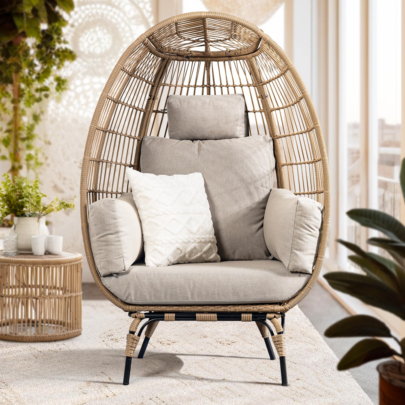 **BME Heavy Duty 500 Lbs Capacity Oversized Wicker Egg Chair for Outdoor Patio, Garden, or Poolside – UV-Resistant 2000 Hours Material with Fade-Proof Cushion – Waterproof & Weatherproof for All Seasons**    *(Perfect for Relaxing, Lounging, or Adding Stylish Comfort to Your Backyard, Porch, or Sunroom)*