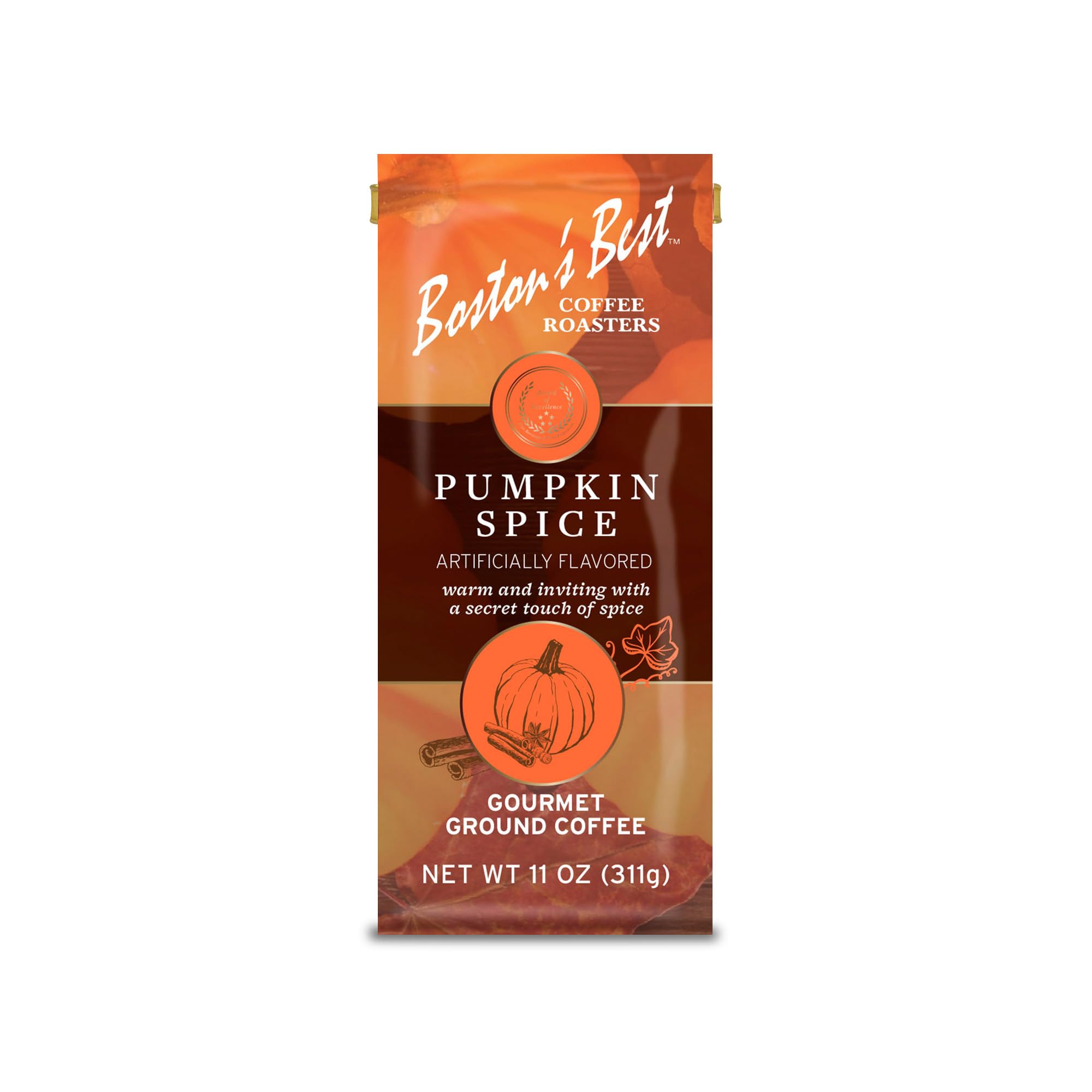 Boston's Best Pumpkin Spice Coffee - Medium Roast Gourmet Ground Coffee, Fall-Inspired Flavor, Premium 11oz (311g) Bag - Perfect for Autumn Mornings, Holiday Gifts & Cozy Evenings