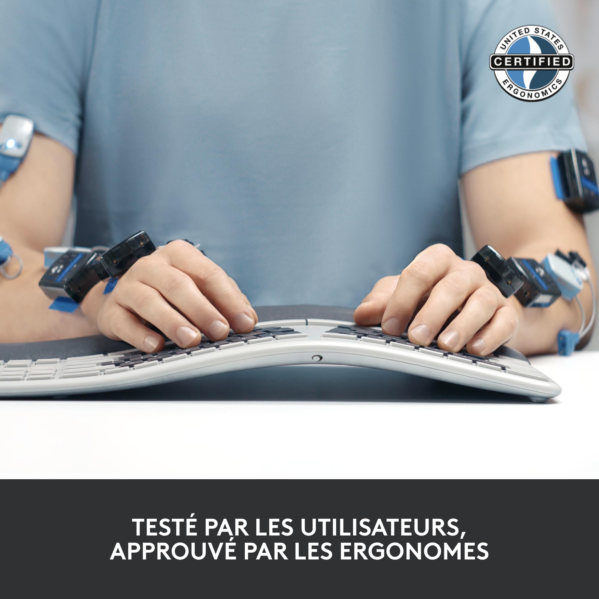Logitech ERGO K860 Wireless Ergonomic Keyboard with Wrist Rest - Split Design for Natural Typing, Bluetooth & USB Connectivity - PC & Mac Compatible (French AZERTY Layout, Grey) - Ideal for Office Work, Long Typing Sessions & Reducing Wrist Strain