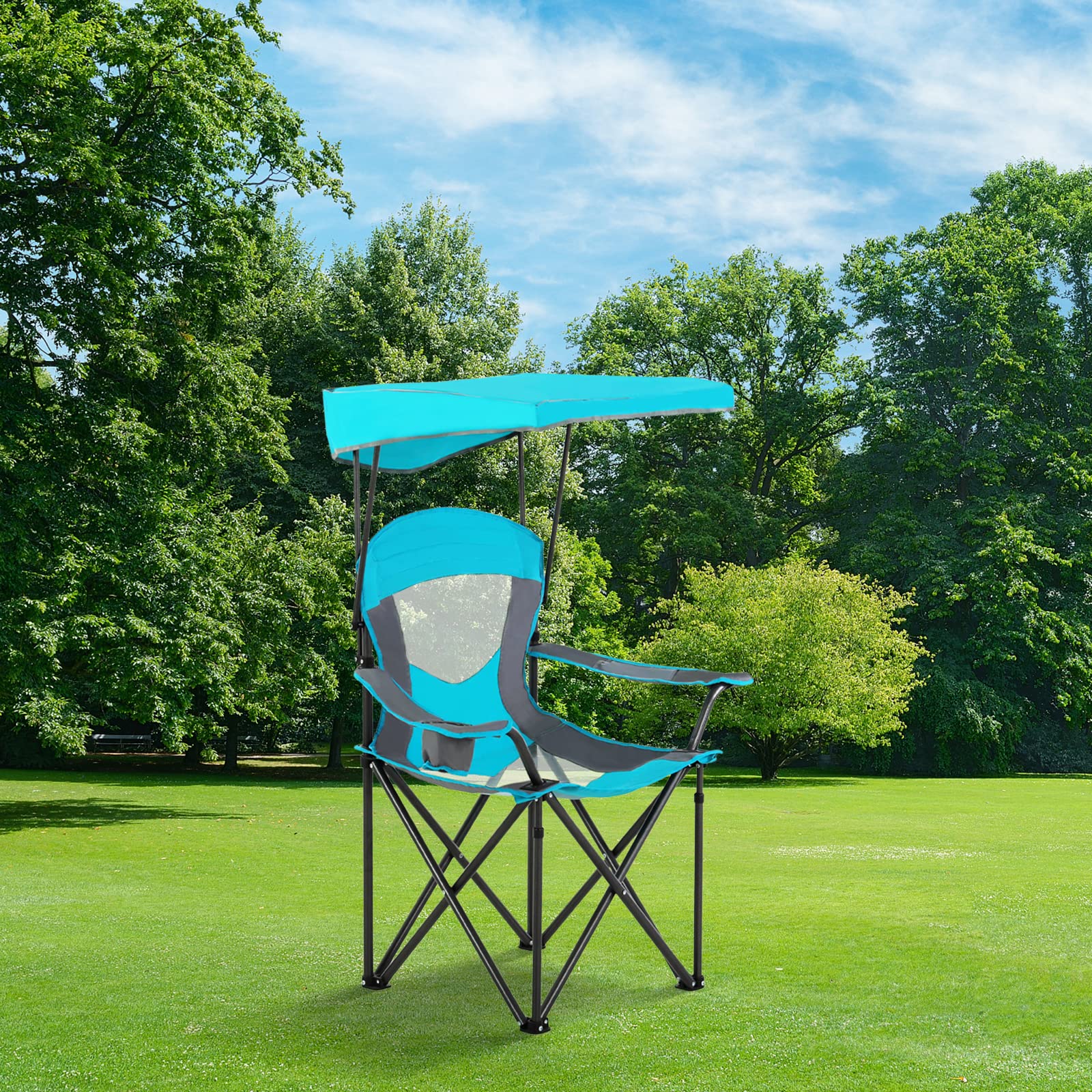 ALPHA CAMP Oversized Folding Camping Chair with Retractable UPF 50+ Sunshade - Portable Heavy Duty Lawn Chair for Outdoor Camping, Beach, Picnic, Hiking, Fishing, and Backyard Relaxation