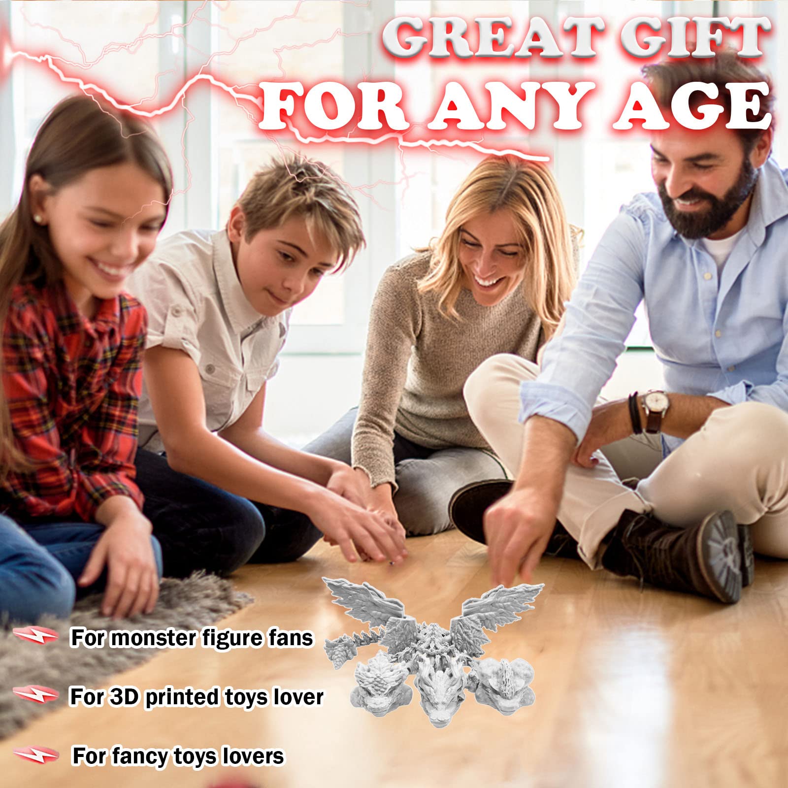 3D Printed Articulated Three-Headed Dragon Toy - Ancient Mythical Beast Monster with Deformable Joints, Anti-Anxiety Action Figure for Collectors (Pure White, 15.7 Inch) - Perfect for Home Decor, Stress Relief, and Fantasy Collectibles