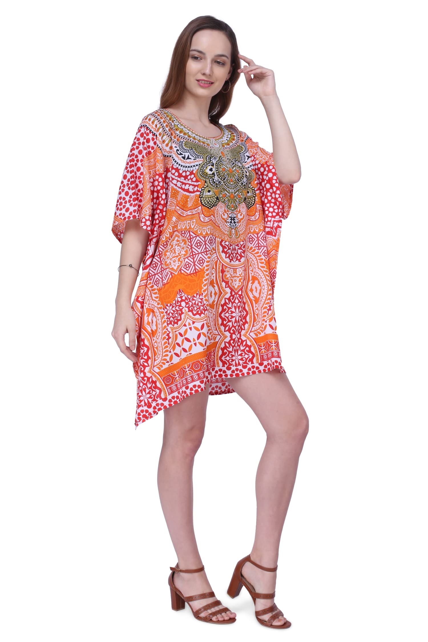 Miss Lavish London Women's Kaftan Tunic Kimono Maxi Dress - Flowy Summer Beach Cover Up for Plus Size - Perfect for Vacations, Pool Parties & Boho Fashion