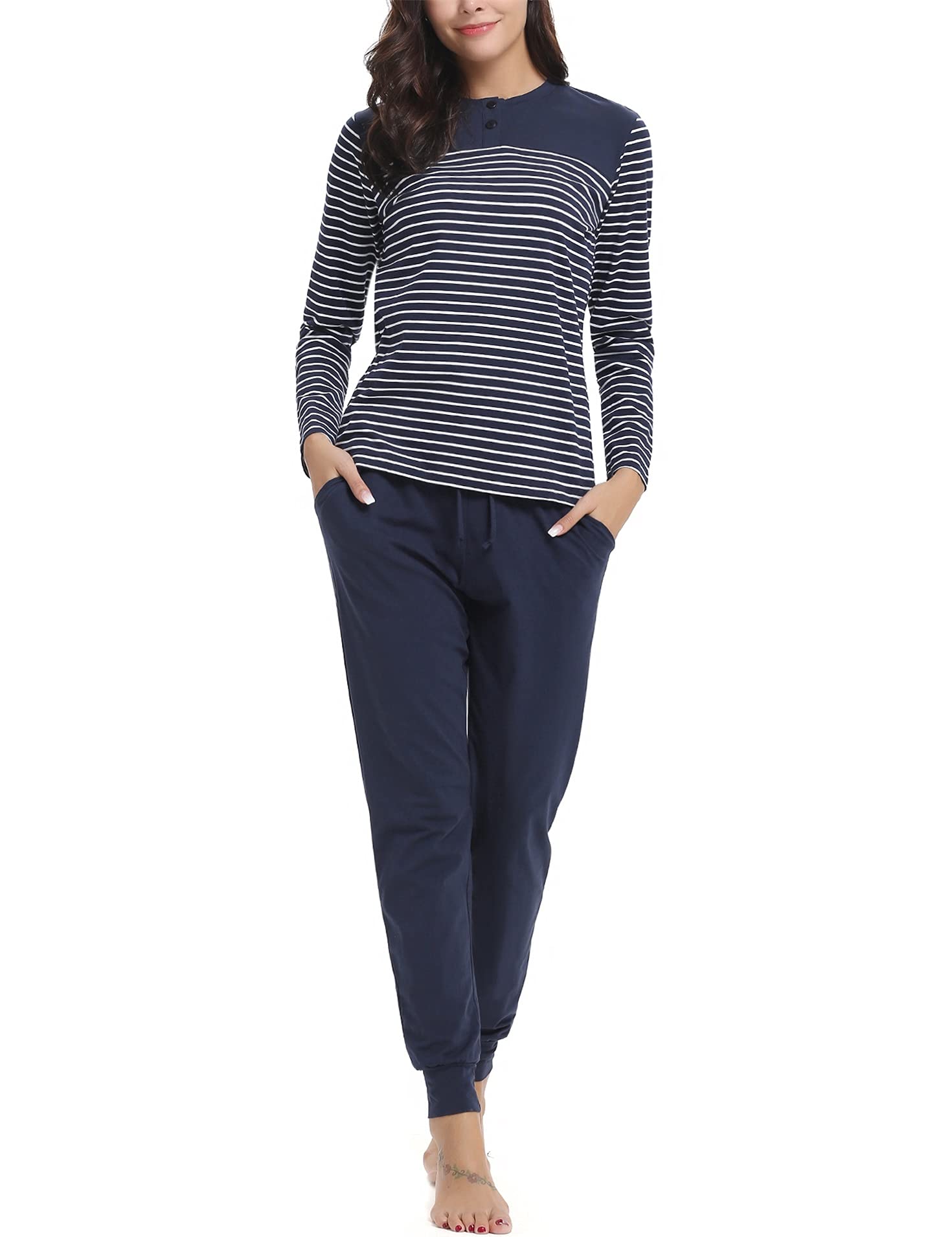 Women's Cotton Lounge Pajama Set - 2-Piece Sleepwear for Home & Travel