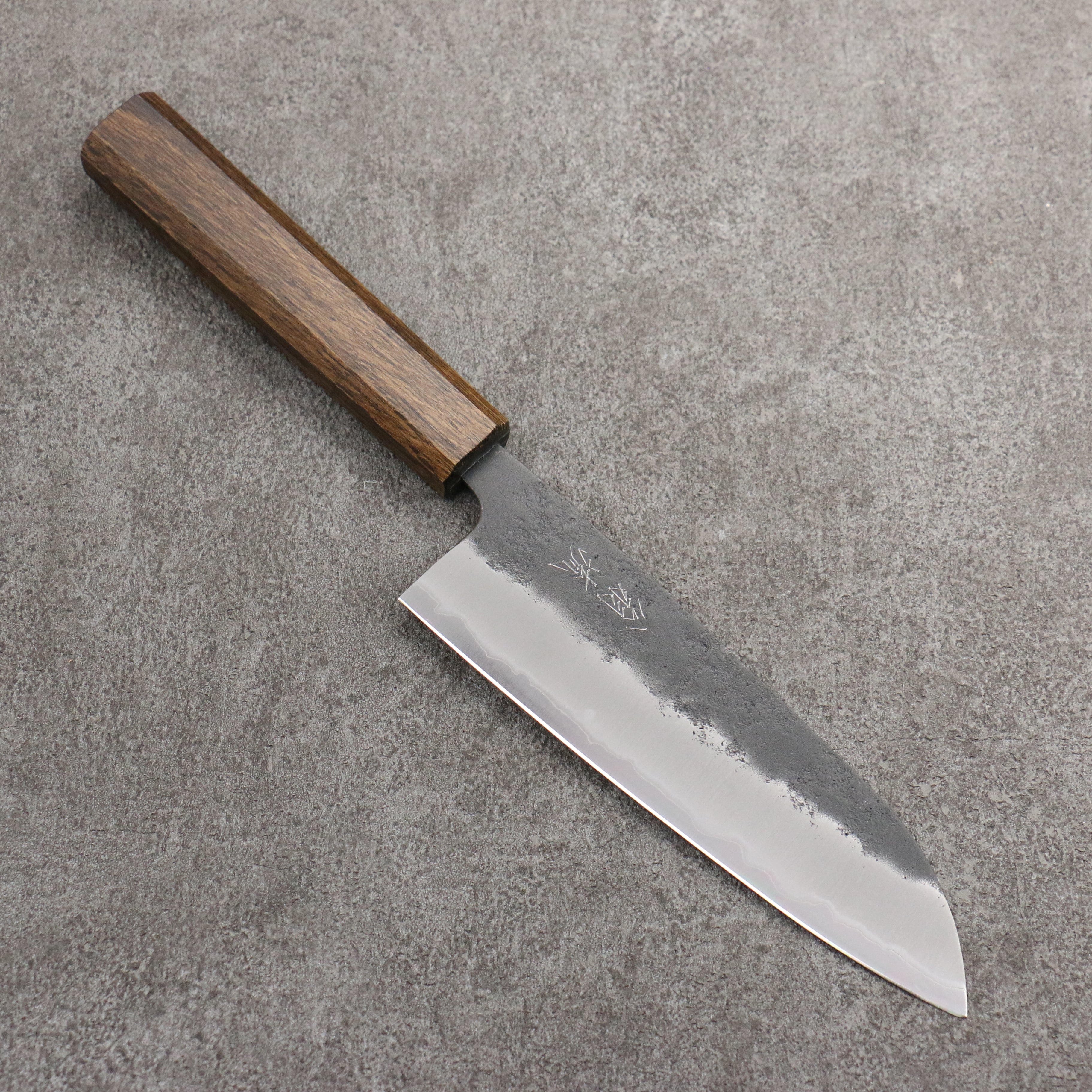 Oul Blue Super Black Nashiji Santoku Knife 165mm with Oak Handle - Premium Japanese Kitchen Knife for Slicing, Dicing & Chopping Vegetables, Meat & Fish