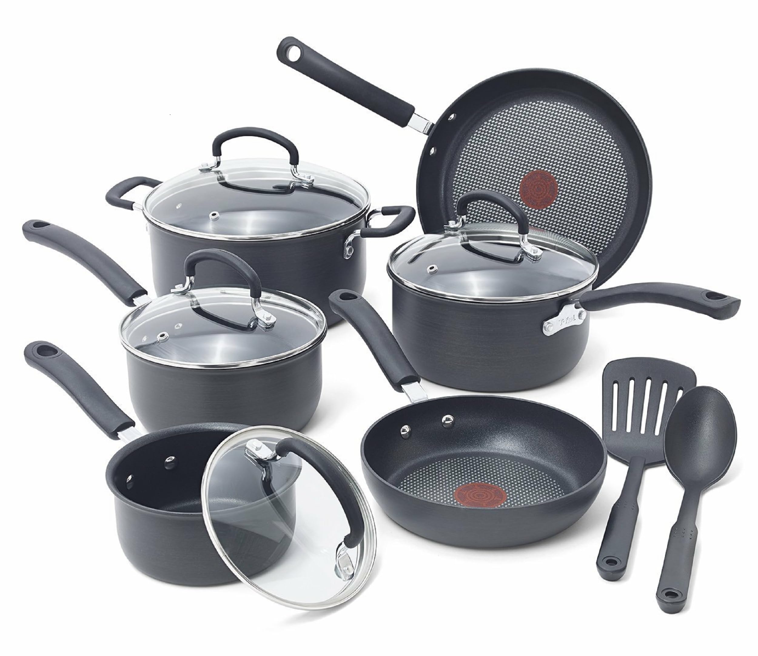 T-fal Ultimate Hard Anodized Nonstick 12-Piece Cookware Set - Oven & Broiler Safe to 400°F, Lids to 350°F - Includes Fry Pans, Saucepans, Dutch Oven & Pots - Dishwasher Safe Black Kitchen Cookware for Professional Cooking & Family Meals