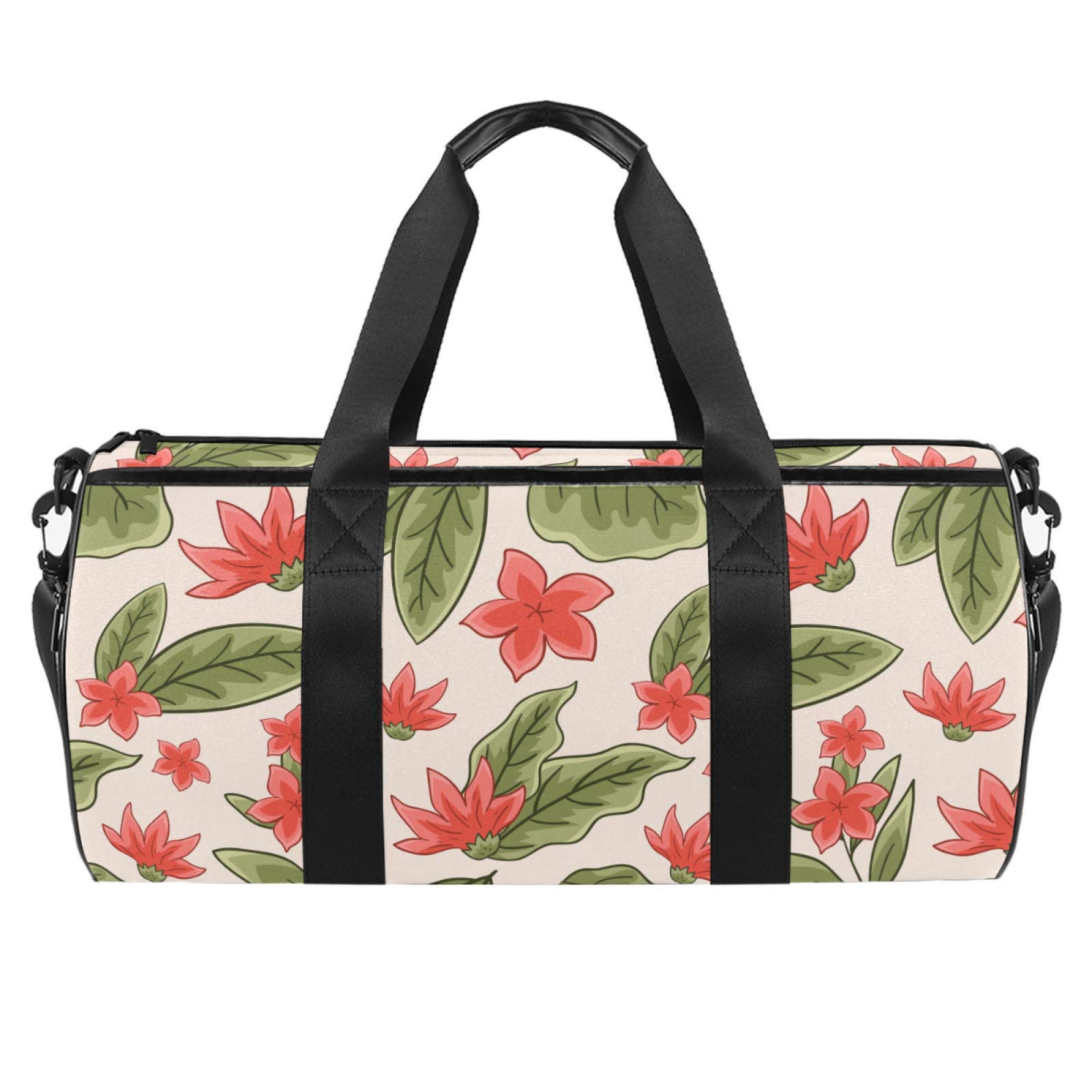 Stylish Dragon Sword Botanical Print Duffel Bag - Red Flowers & Green Leaves Design, Travel Gym Tote for Men & Women with Wet Pocket | Perfect for Sports, Workouts, Weekend Getaways & Daily Commute