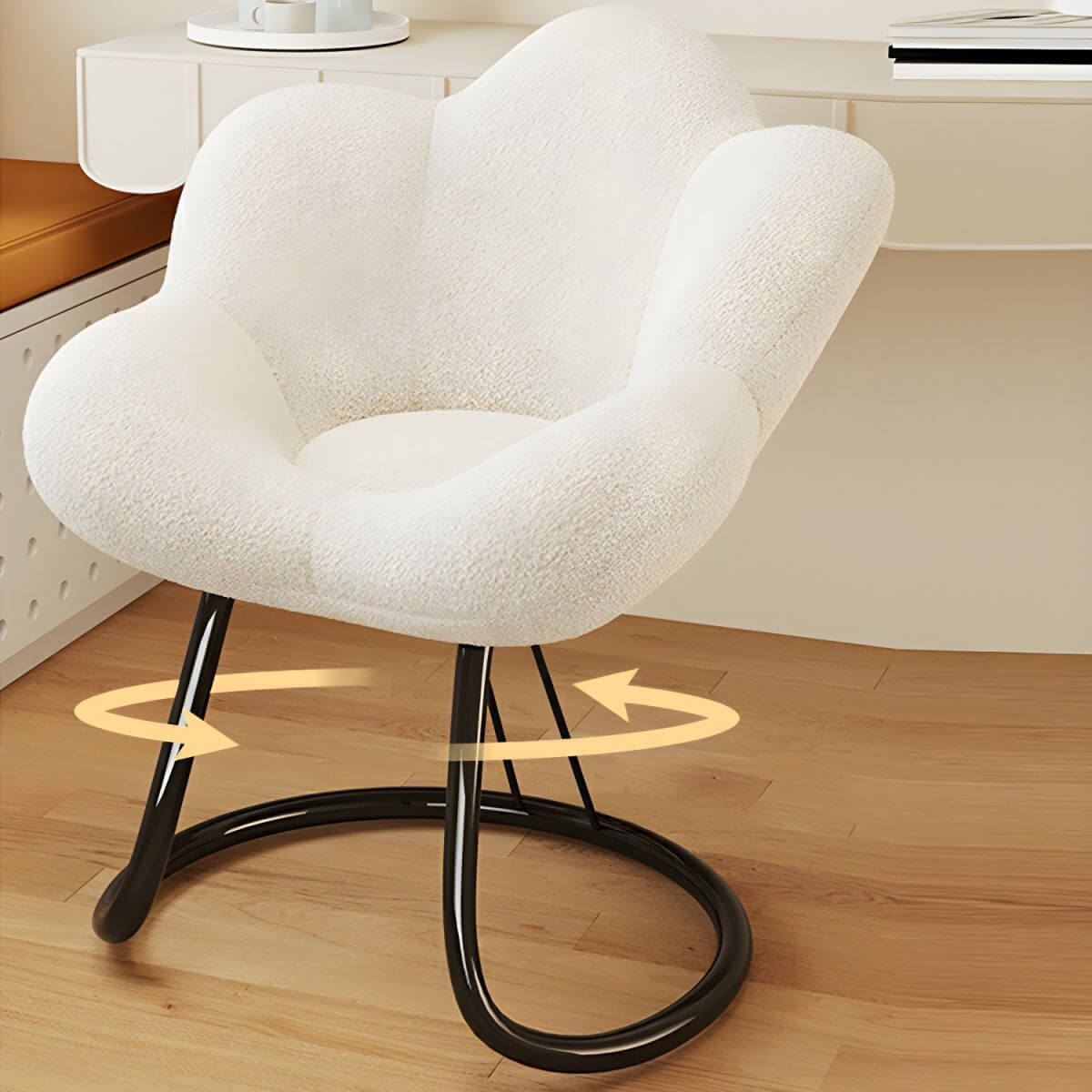 Modern Vanity Stool with Soft Lamb Wool Upholstery & Sturdy Metal Base - Perfect for Bedroom, Bathroom & Dressing Room Makeup Seating