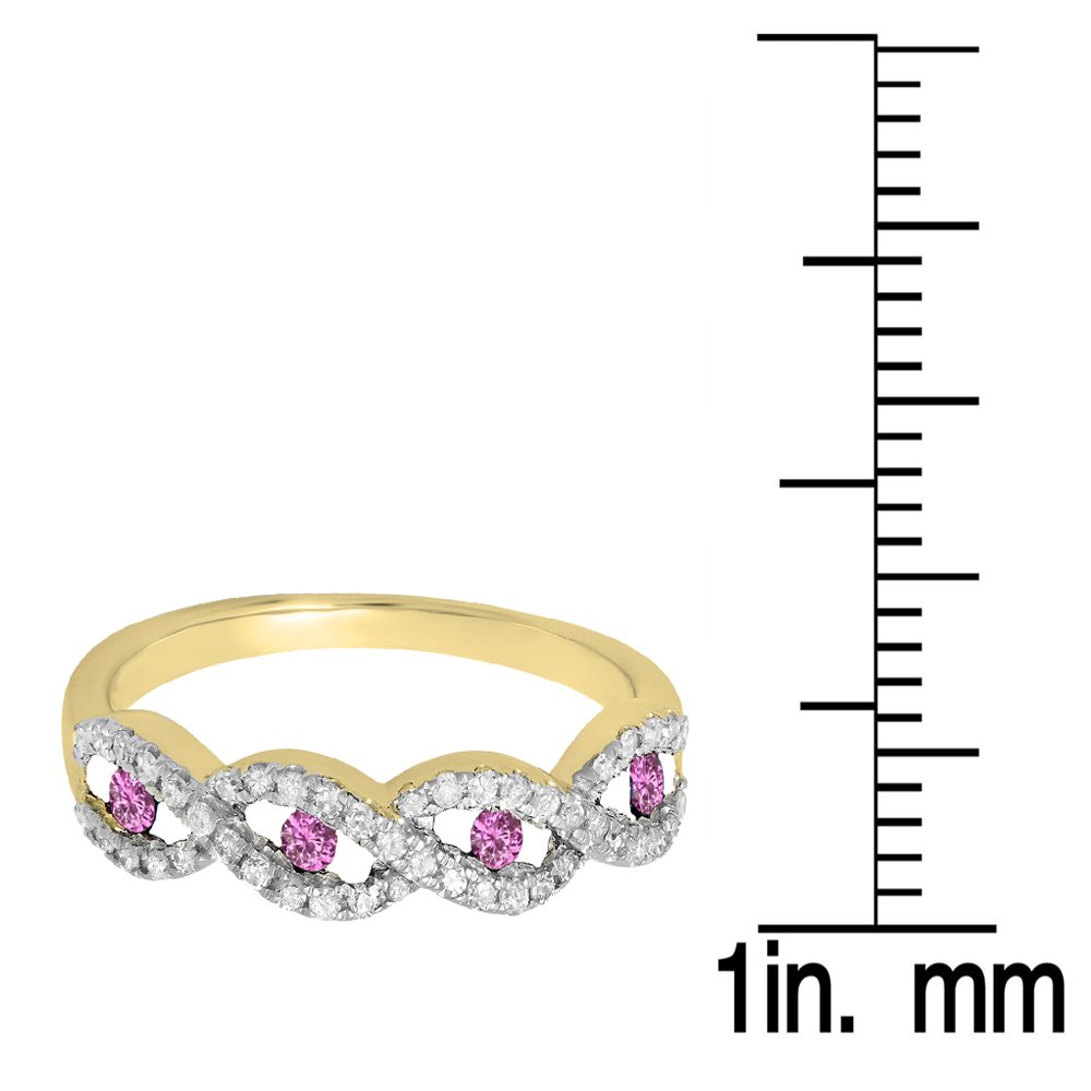 10K Solid Gold Round Pink Sapphire & White Diamond Women's Stackable Wedding Band Swirl Ring – Elegant Bridal Jewelry for Engagement, Anniversary & Special Occasions