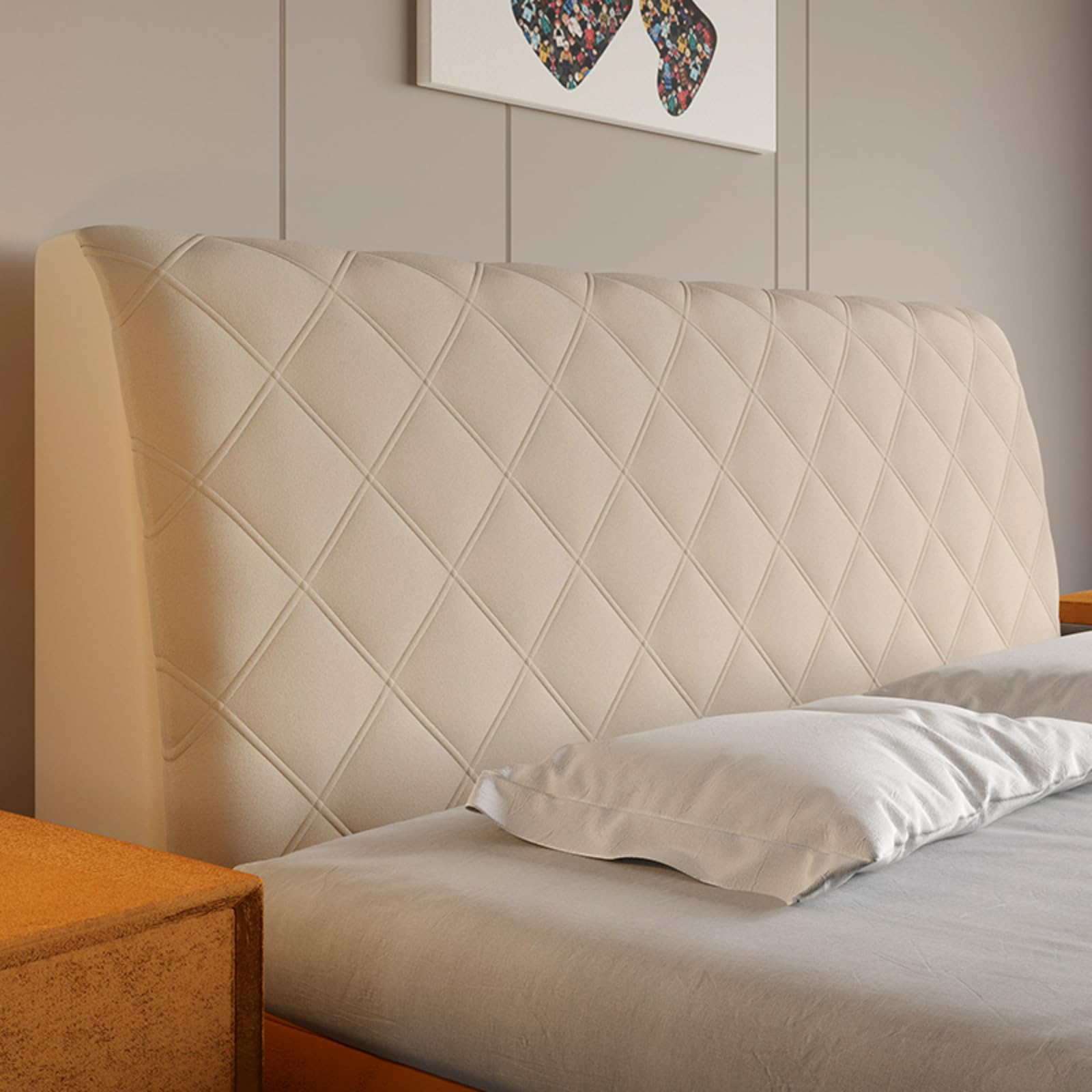 EFELIM Velvet Bed Headboard Cover - Queen, King & Cal King Size (200cm/78in) - Thick Quilted Slipcover for Dust Protection & Bedroom Decor - Soft Khaki Velvet Fabric - Perfect for Master Bedroom, Guest Room & Hotel Use