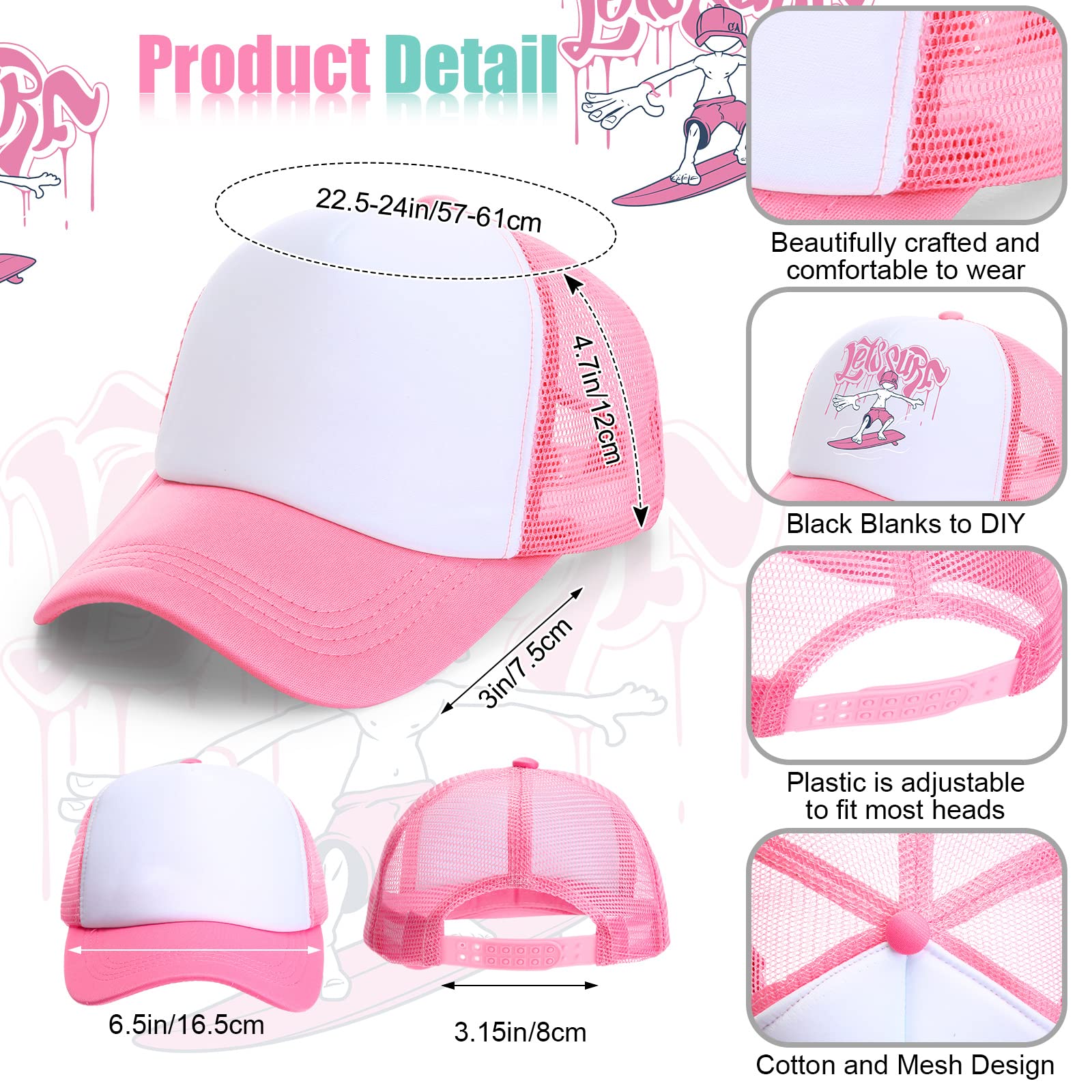 Janmercy 30 Pack Plain Blank Baseball Caps - Adjustable Sublimation Trucker Hats for Men & Women - Bulk DIY Customizable Hats for Outdoor Sports, Events, and Promotional Giveaways