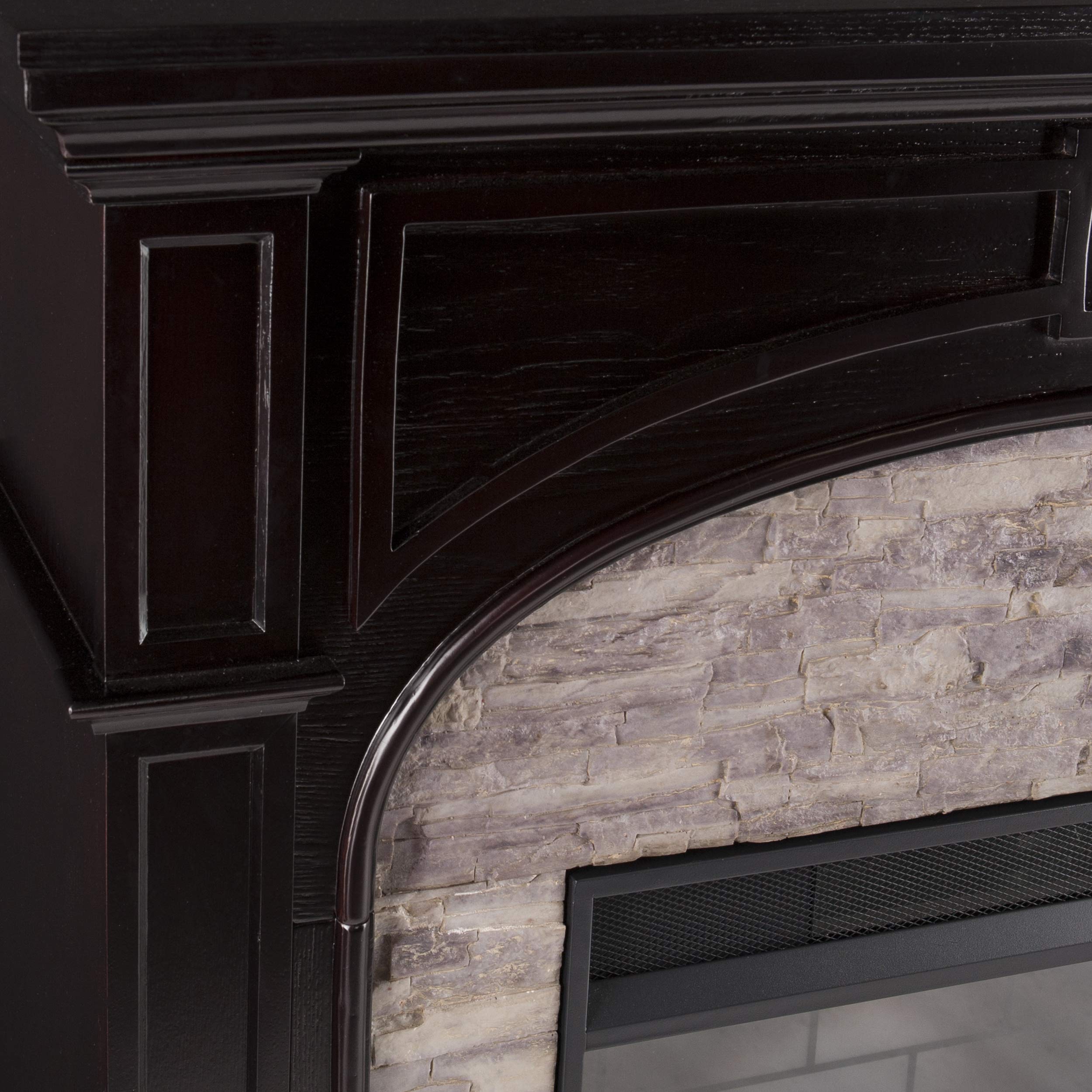 Tanaya Electric Fireplace with Realistic Flame - Ebony Finish & Gray Stacked Stone Design - Perfect for Living Room, Bedroom, or Office Heating & Ambiance