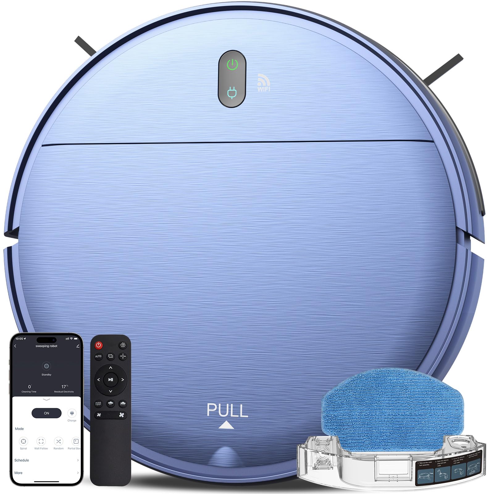 Smart Robot Vacuum and Mop Combo 2-in-1 with WiFi/App Control, 2000Pa Strong Suction, 230ML Large Water Tank, Self-Charging, Ultra-Slim Design - Perfect for Hardwood Floors, Low Pile Carpets, and Pet Hair Cleaning - Ideal for Homes with Pets and Busy Families