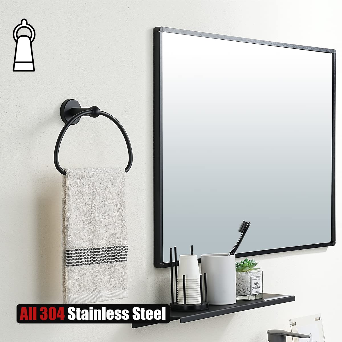 Matte Black Stainless Steel Towel Ring - 7