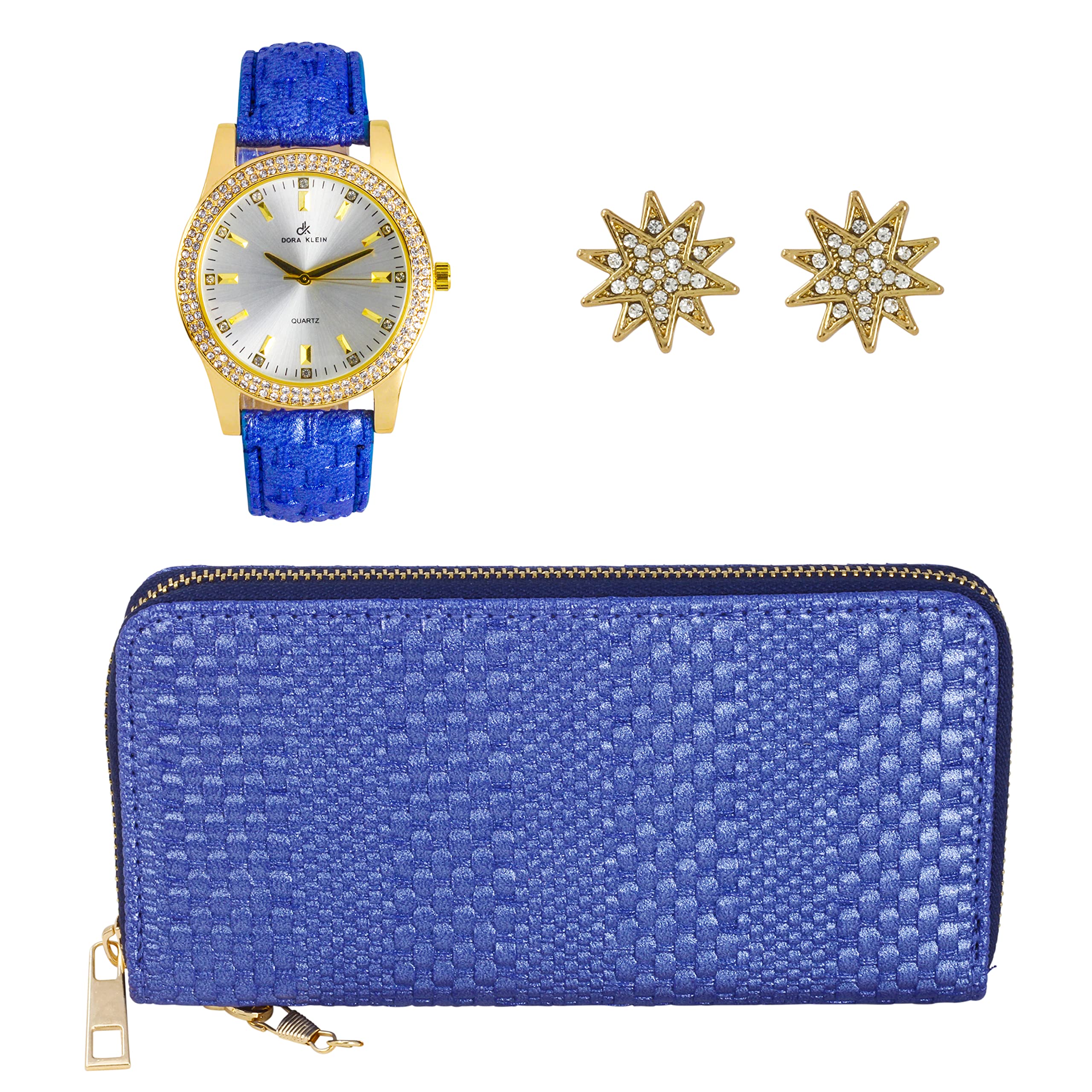 Gino Milano Women's Fashion Watch Set with Genuine Leather Band, Diamond Dial, Matching Faux Leather Wallet & Floral Earrings | Perfect Gift for Birthday, Anniversary, Mother's Day | Stylish for Office, Date Night, Wedding, Business Meetings, Cocktail Parties & Evening Galas | Ideal for Professional Women & Special Occasions