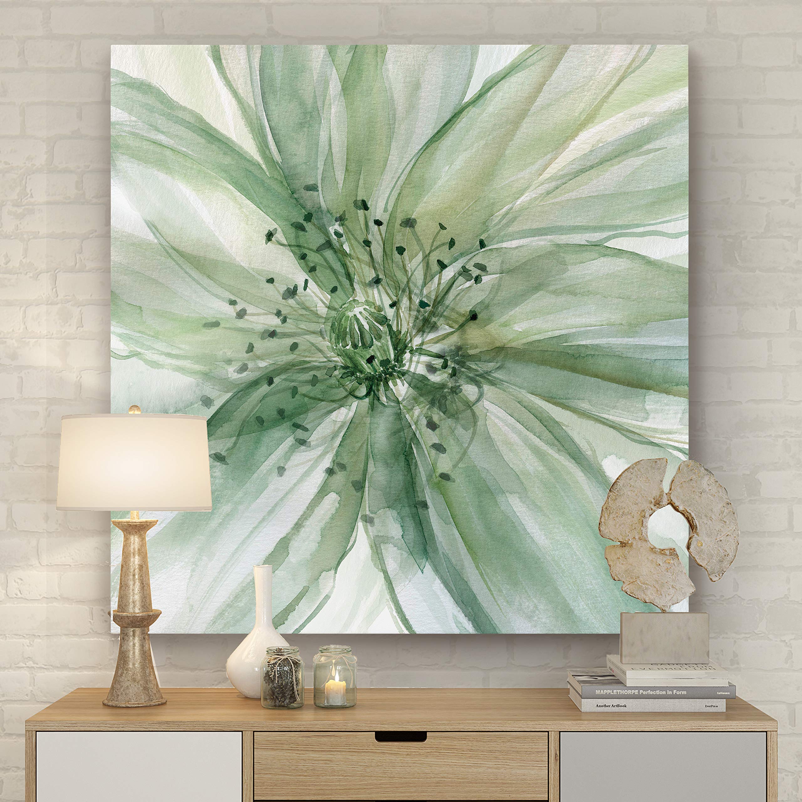 Green Macro Sage Flower Abstract Canvas Wall Art - 24
