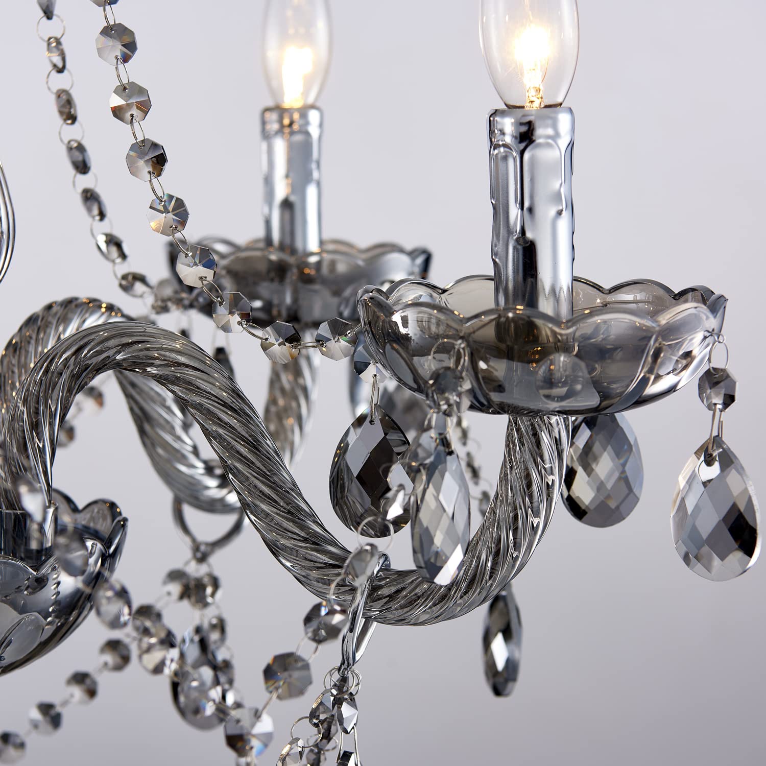 Saint Mossi 5-Light Modern K9 Crystal Chandelier - Adjustable Chain Contemporary Pendant Ceiling Light Fixture for Dining Room, Bedroom, Living Room - Smoky Gray | Elegant Lighting for Home Decor & Special Occasions