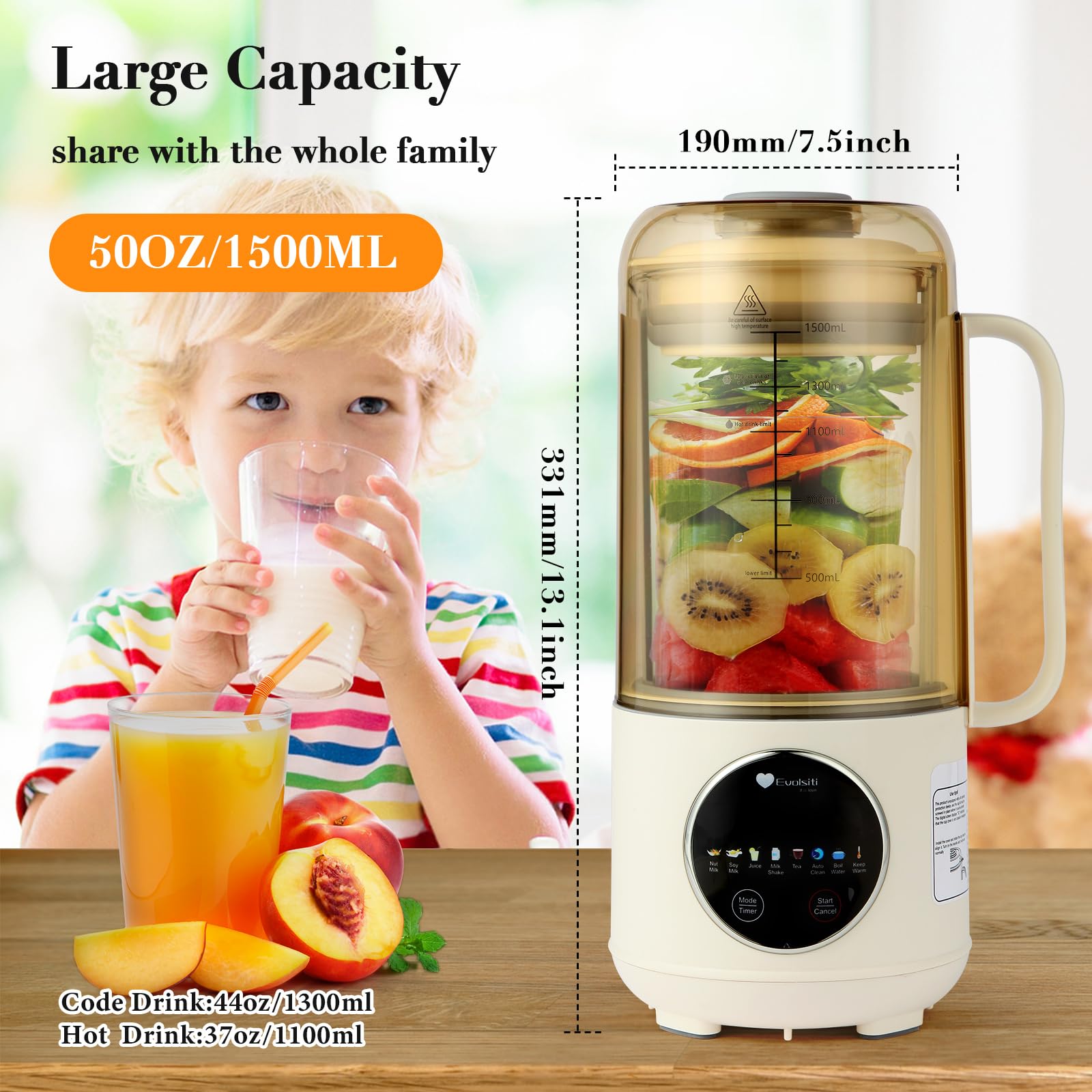 45oz Nut Milk Maker Machine - Automatic Homemade Almond, Oat & Soy Milk Maker with 12-Hour Timer, Auto-Clean & Keep Warm - Dairy-Free Plant-Based Beverage Machine for Healthy Juices & Nut Milks - Perfect for Vegan, Keto & Paleo Diets