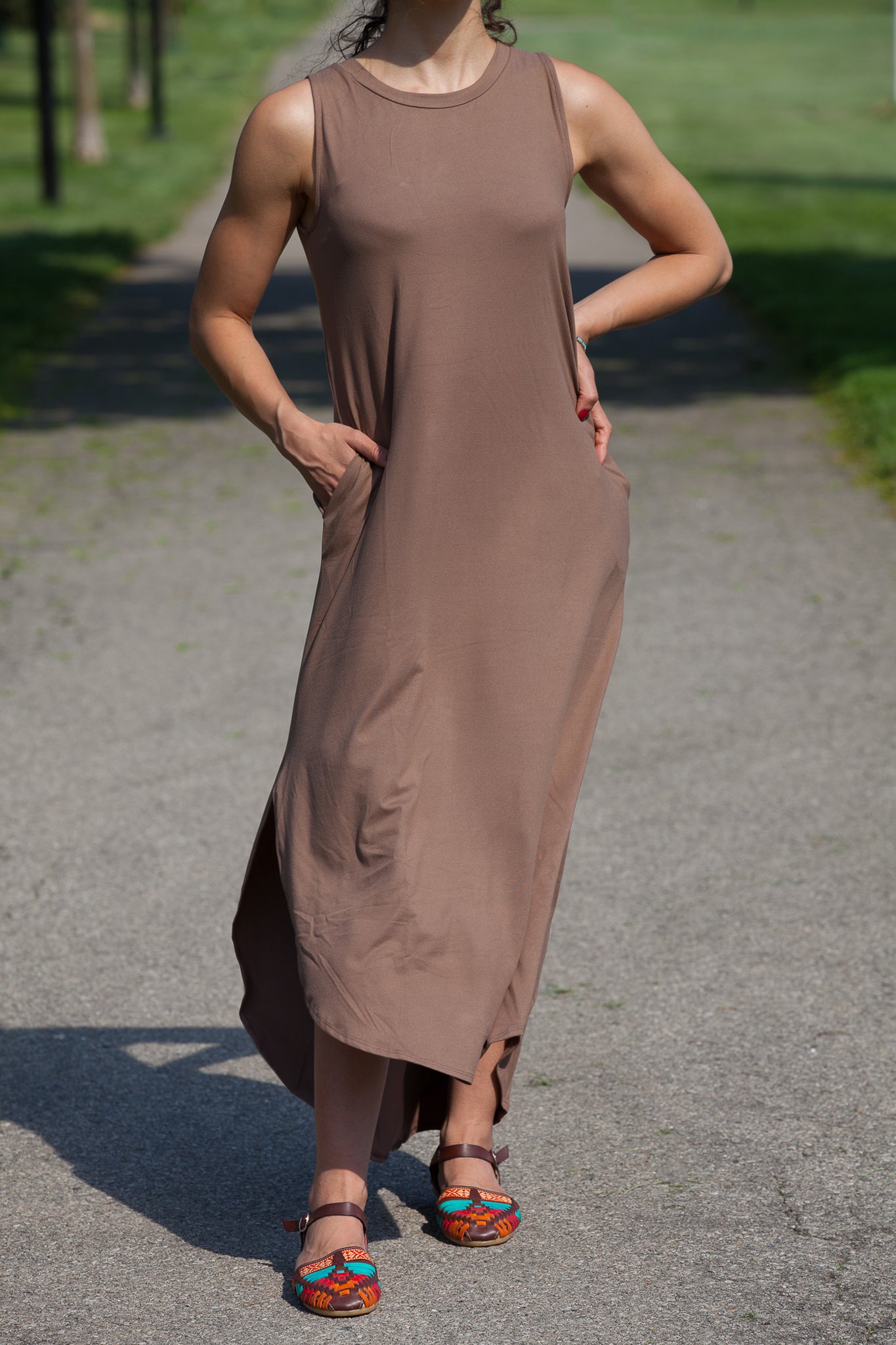 Extra Soft Side Slit Tank Dress with Pockets - Perfect for Summer Outings, Beach Vacations & Casual Wear