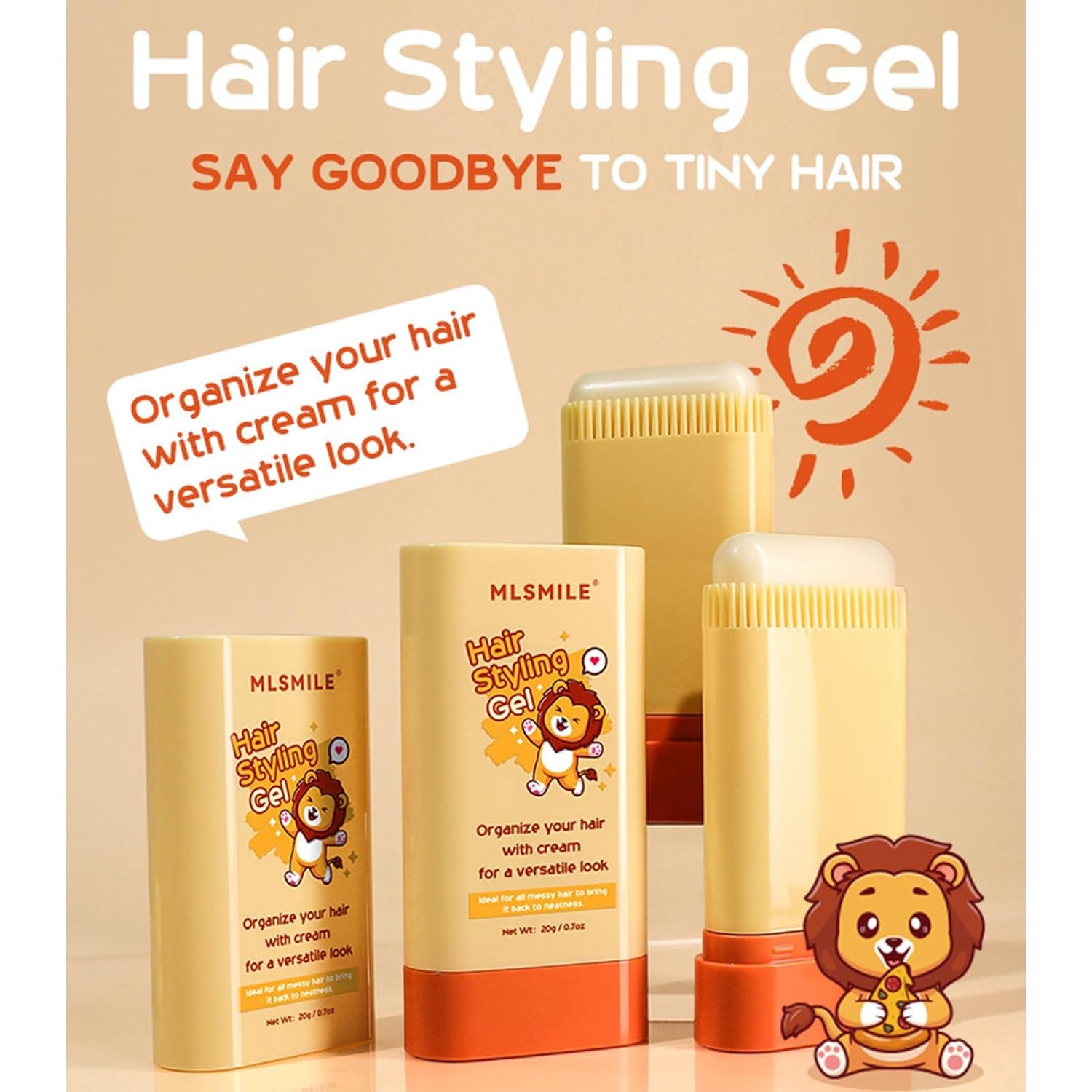 Kids Hair Styling Gel & Wax Stick with Built-in Comb - 2-in-1 Natural Hair Finishing Product for Children, Non-Greasy & Easy to Style, 0.71oz Clear Formula - Perfect for School, Parties & Daily Hairstyles
