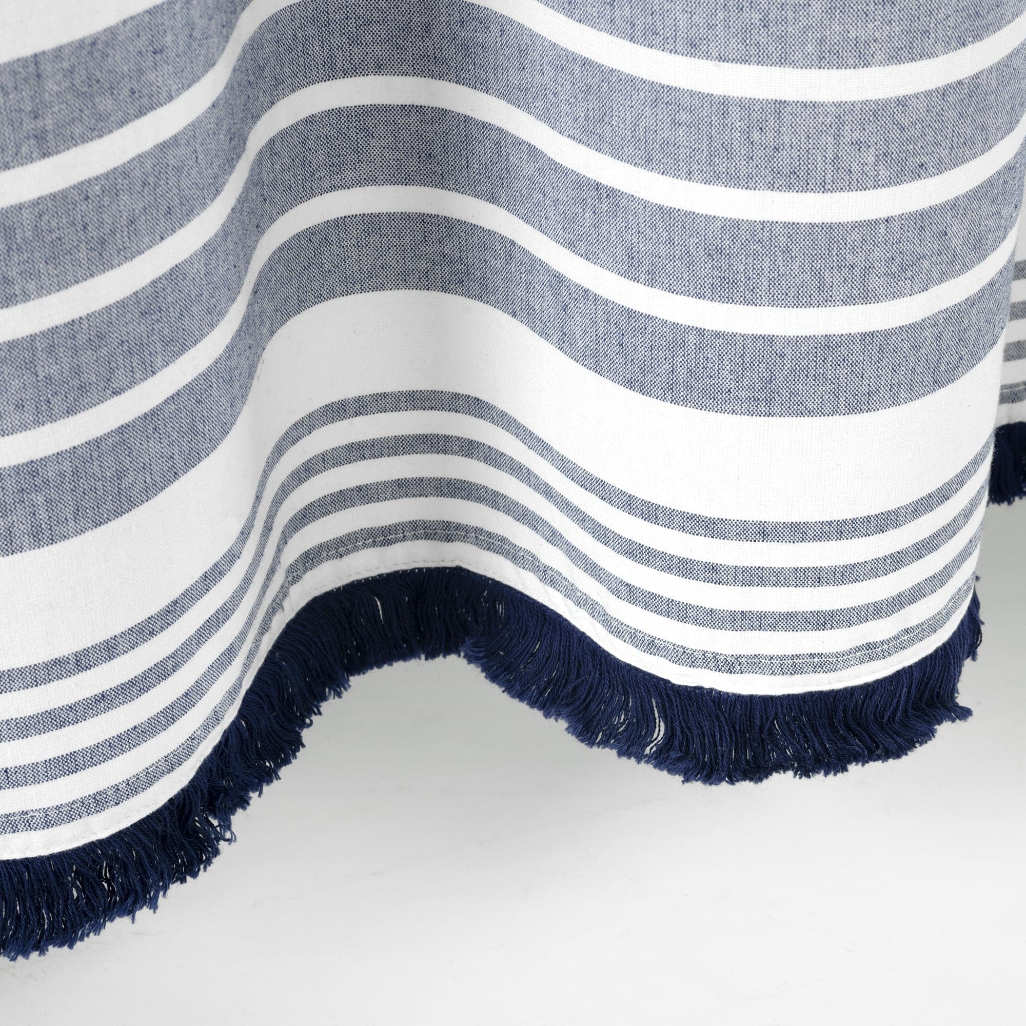 Nantucket Yarn Dyed Tassel Fringe Shower Curtain - Coastal Bathroom Decor for Beach House, Farmhouse & Boho Style