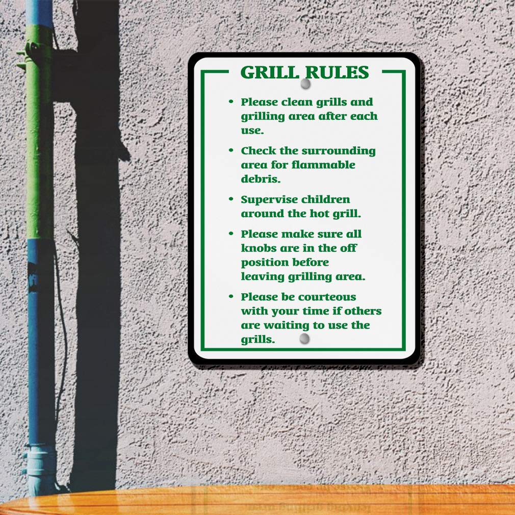 Clean Grills & Grilling Area After Use - Durable Aluminum Weatherproof Metal Sign (9x12 Inches) for Outdoor BBQ, Patio, Backyard & Camping