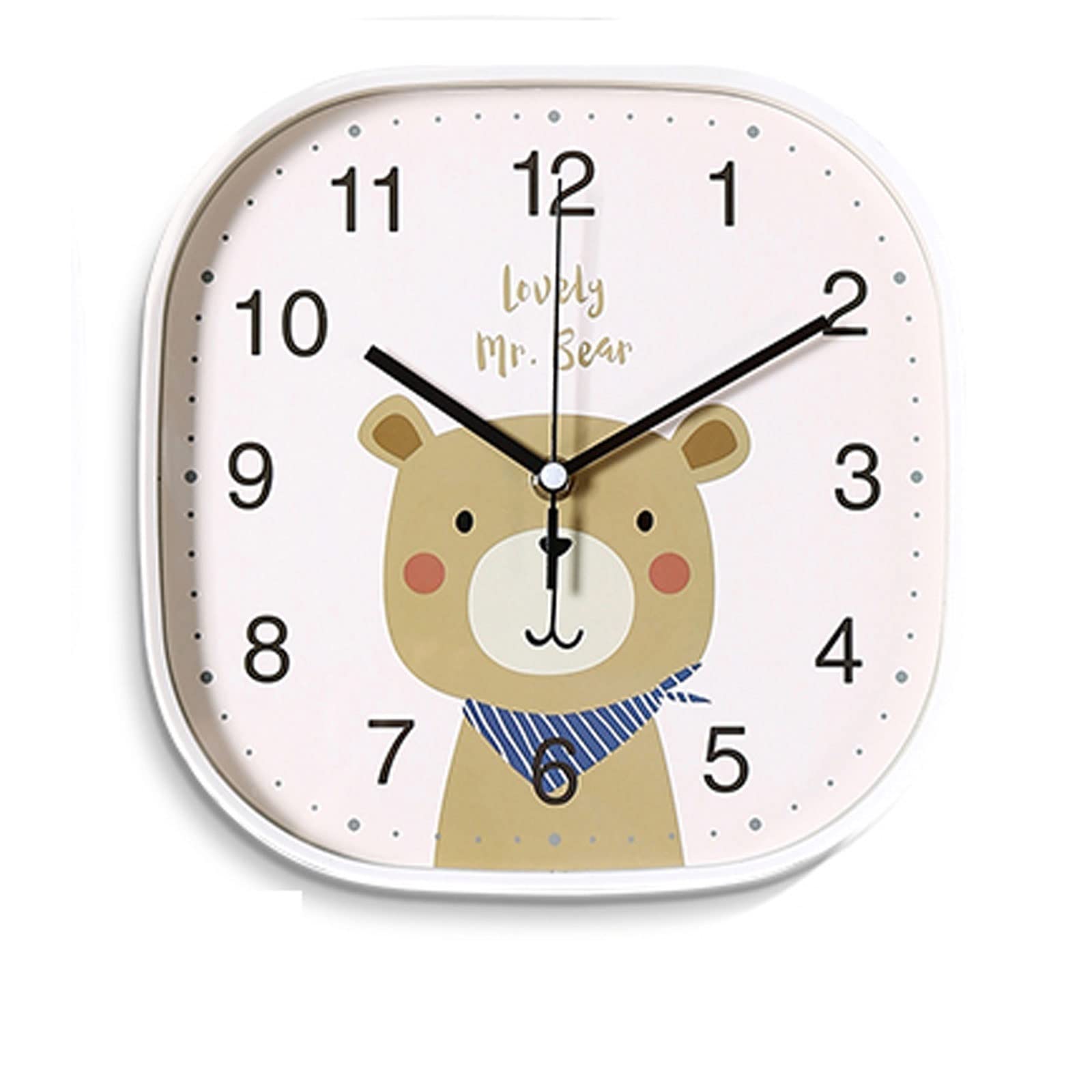 10 Inch Square Cartoon Wall Clock - Silent Non-Ticking Glass Mirror ABS Shell - Perfect for Kids Room, Nursery, Living Room & Bedroom Decor - Cute Home Office Decorative Clock for Modern Interiors