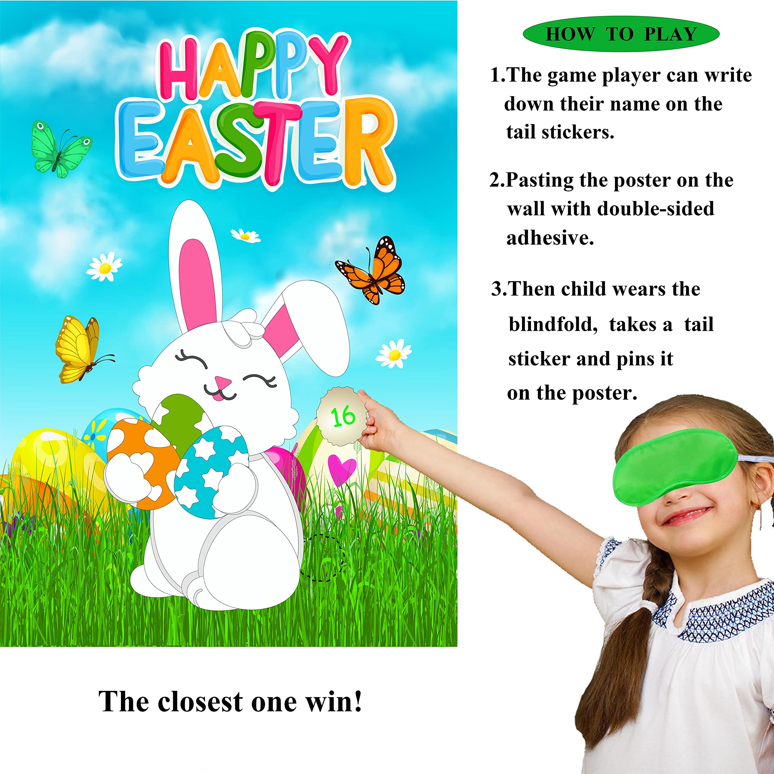 Pin The Tail on The Bunny Easter Game for Kids - Fun Easter Party Games with Reusable Stickers - Easter Rabbit Game & Egg Hunt Activities - Perfect for Easter Party Favors & Classroom Celebrations