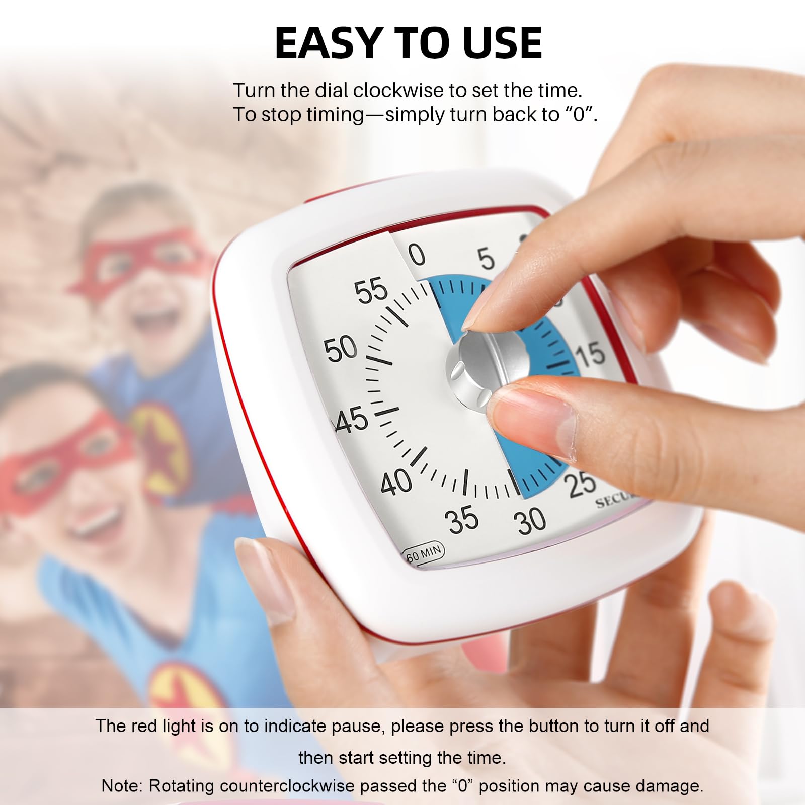 Secura 60-Minute Visual Timer with Silent Countdown - Study Timer for Kids & Adults, Classroom Time Management Tool, Kitchen Timer for Cooking - Blue & White (Perfect for Homework, Teaching, and Productivity)