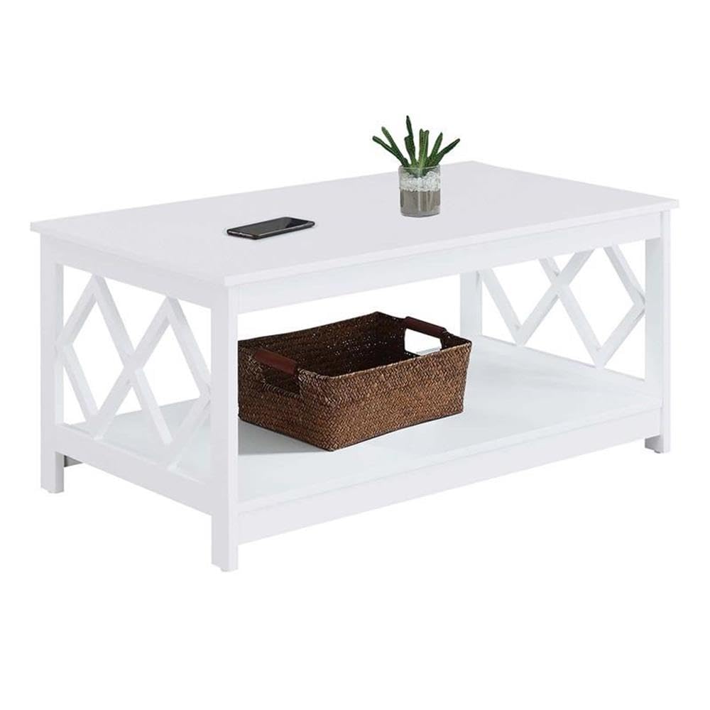 Pemberly Row White Wood Rectangular Coffee Table - Modern Living Room Furniture for Home Decor & Entertainment